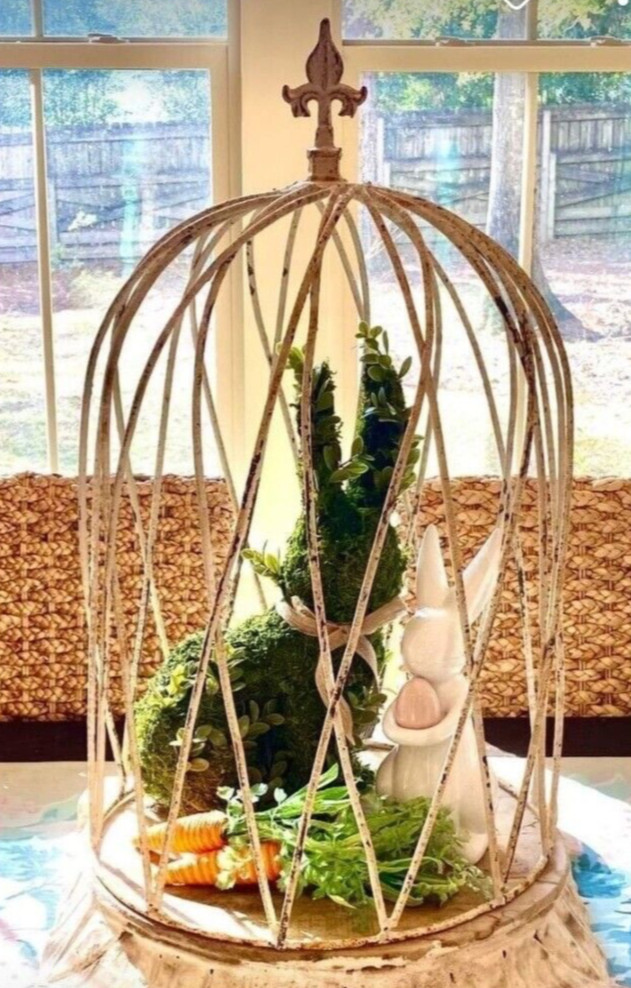 Large Rustic Farmhouse Wrought Iron Crown Decorative Cage Cloche Plant Climber