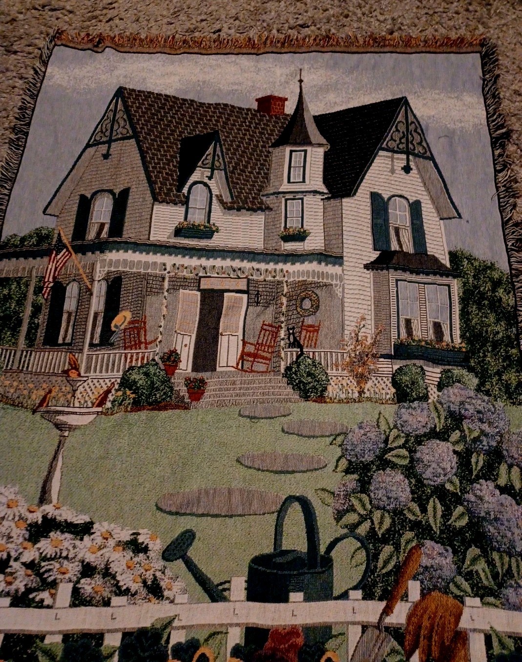 Vtg. Victorian House « My Grandmother&rsquo;s House » Tapestry, Measures 70&Prime; Long X 56&Prime;