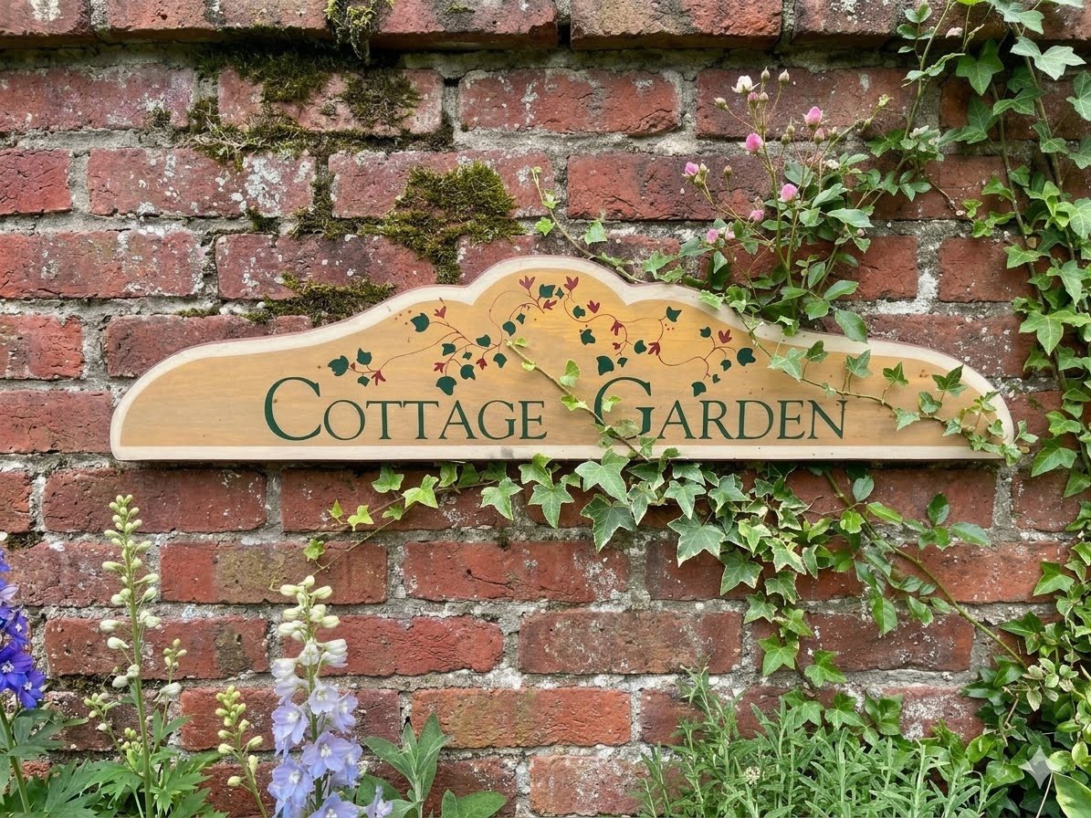 Vintage Wood Cottage Garden Sign Hand Painted Wooden Plaque Plinth Shabby Chic