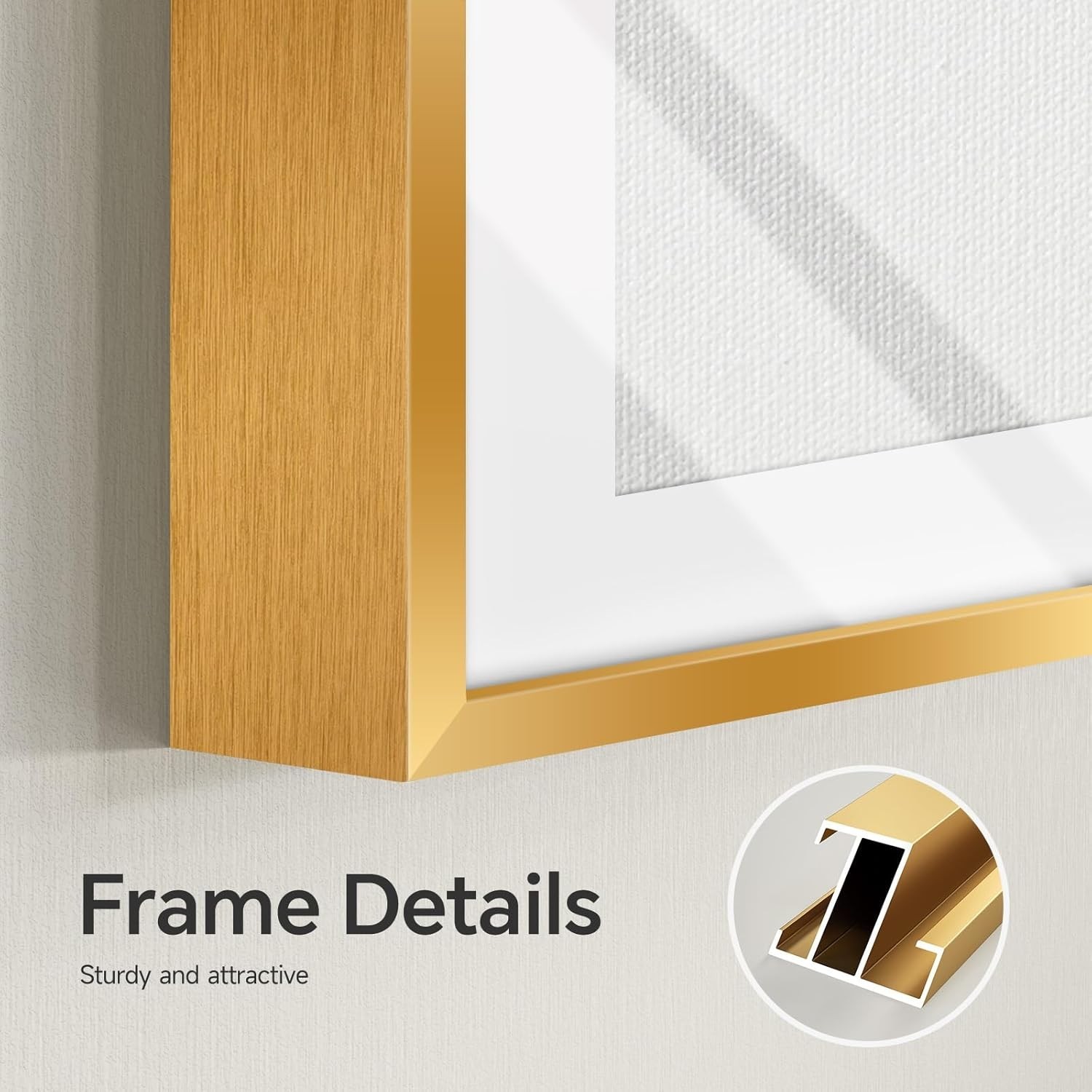 Framed Minimalist Gold & White Wall Art Set – 4 Canvas Prints for Any Room