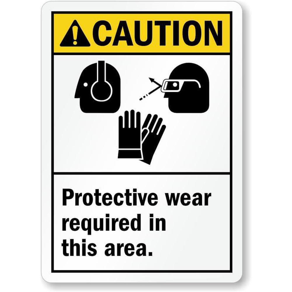 Safety Warning Metal Sign Caution Protective Wear Required In This Area Decor