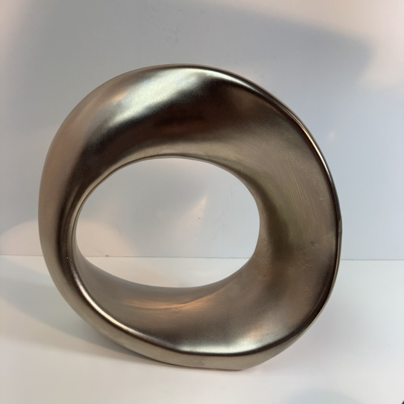 Mikasa 9.5” Silver Ceramic Circle Statue Modern Minimalist Contemporary