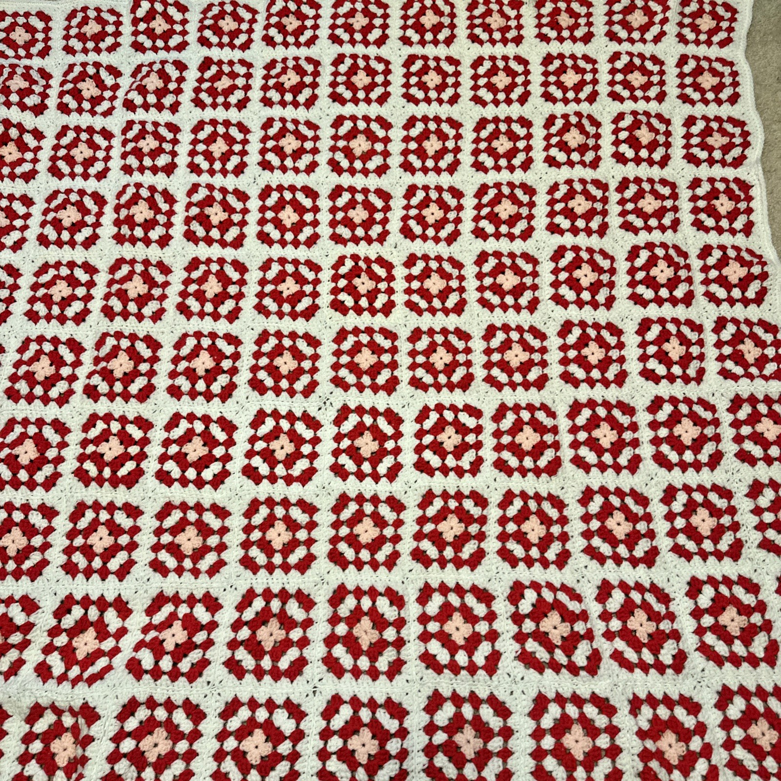 Vintage Handmade Crocheted Afghan Throw Blanket Granny Squares Quilt 54&Prime;/54”
