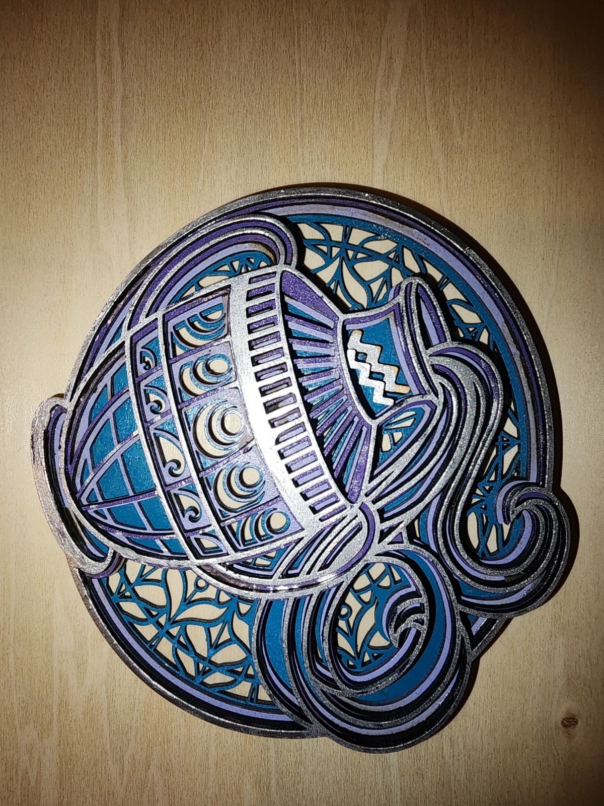 AQUARIUS Zodiac Sign Horoscope Layer Wood Medallion Handmade Laser Cut Wood Art