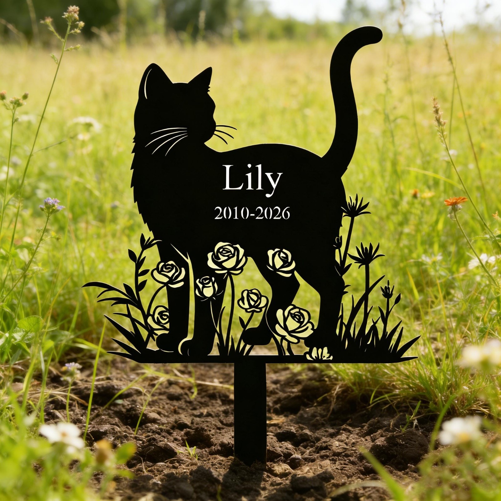 Personalized Cat Memorial Garden Stake Custom Metal Grave Marker Pet Loss Gift