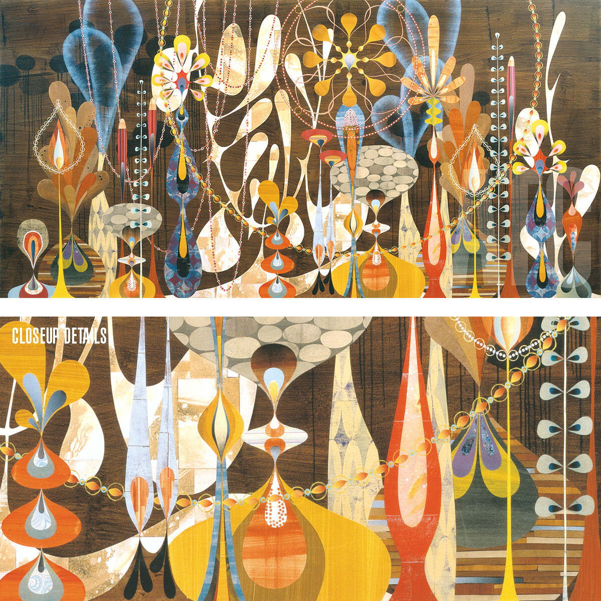 48W »x24H » MEGALARIA by REX RAY – PSYCHEDELIC GRAPHIC FLORAL – CHOICES of CANVAS