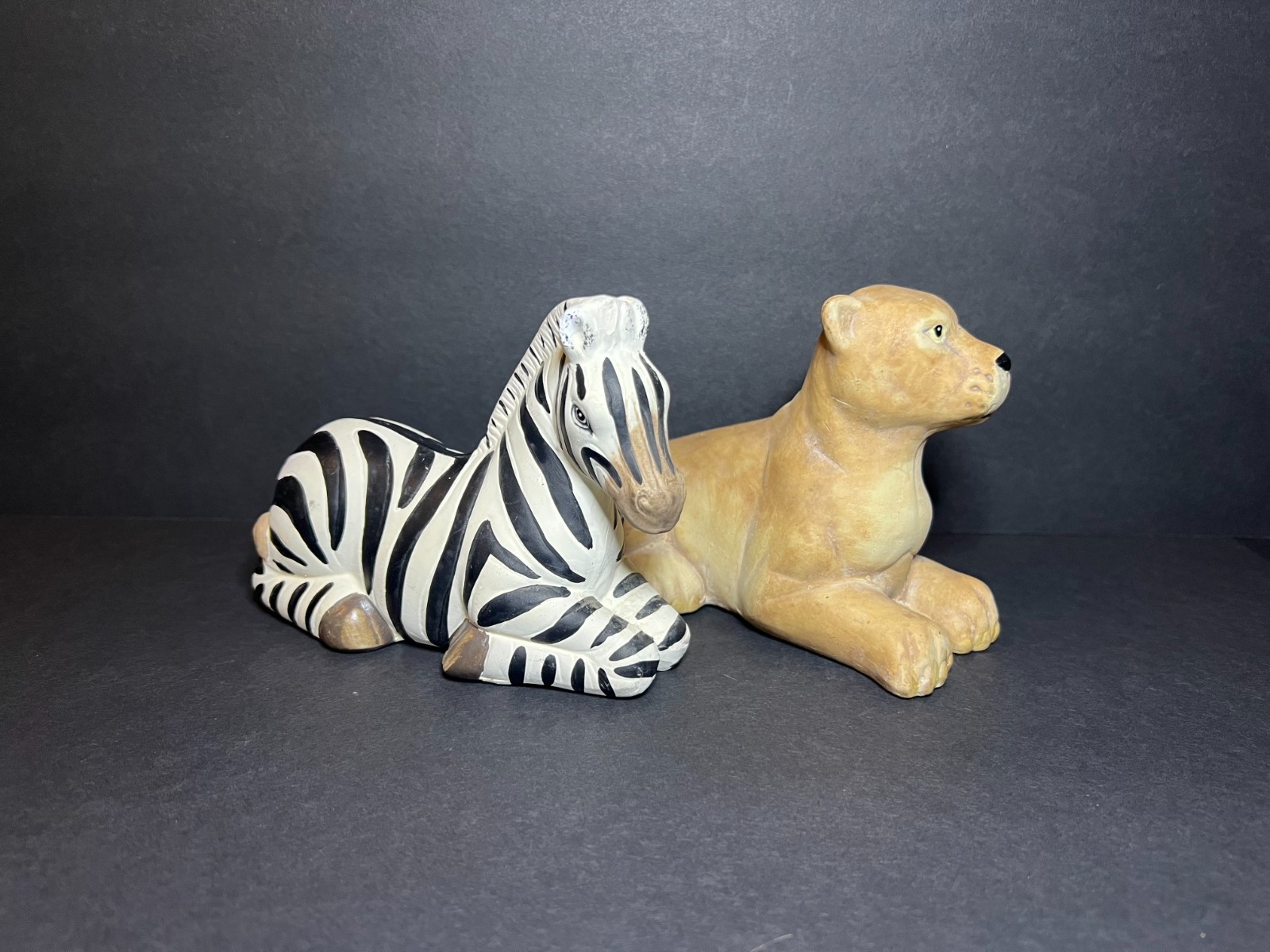 Vintage Set of 2 K&rsquo;s Collection Ceramic Safari Zebra & Lioness Animal Figures