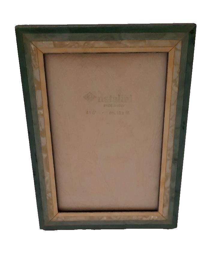 Natalini Italian Handcrafted Photo Frame Fits 4&Prime;x 6&Prime; Green & Cream Wood Inlay