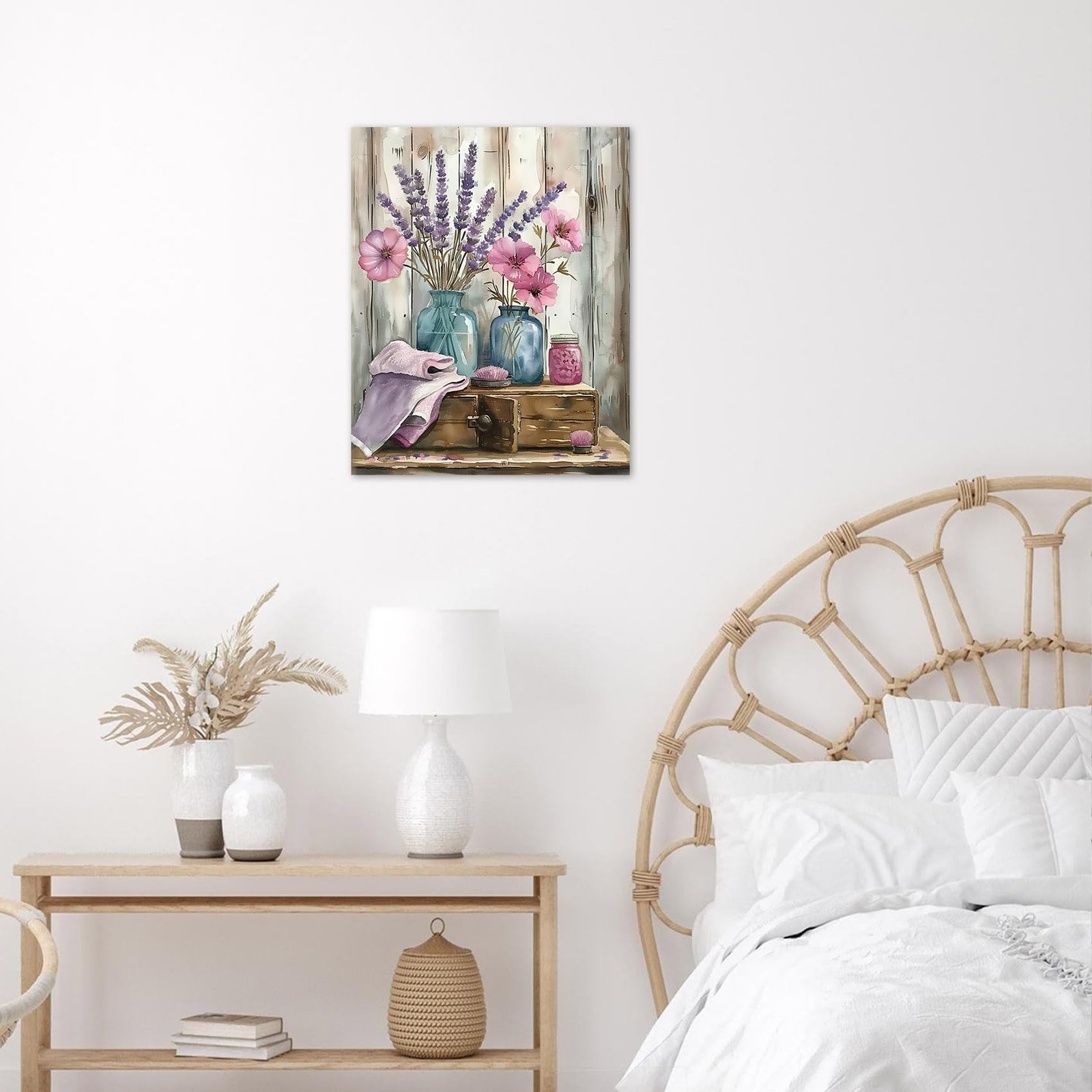Rustic Pink Wildflower Wall Art for Bathroom Farmhouse Purple Lavender Canvas…