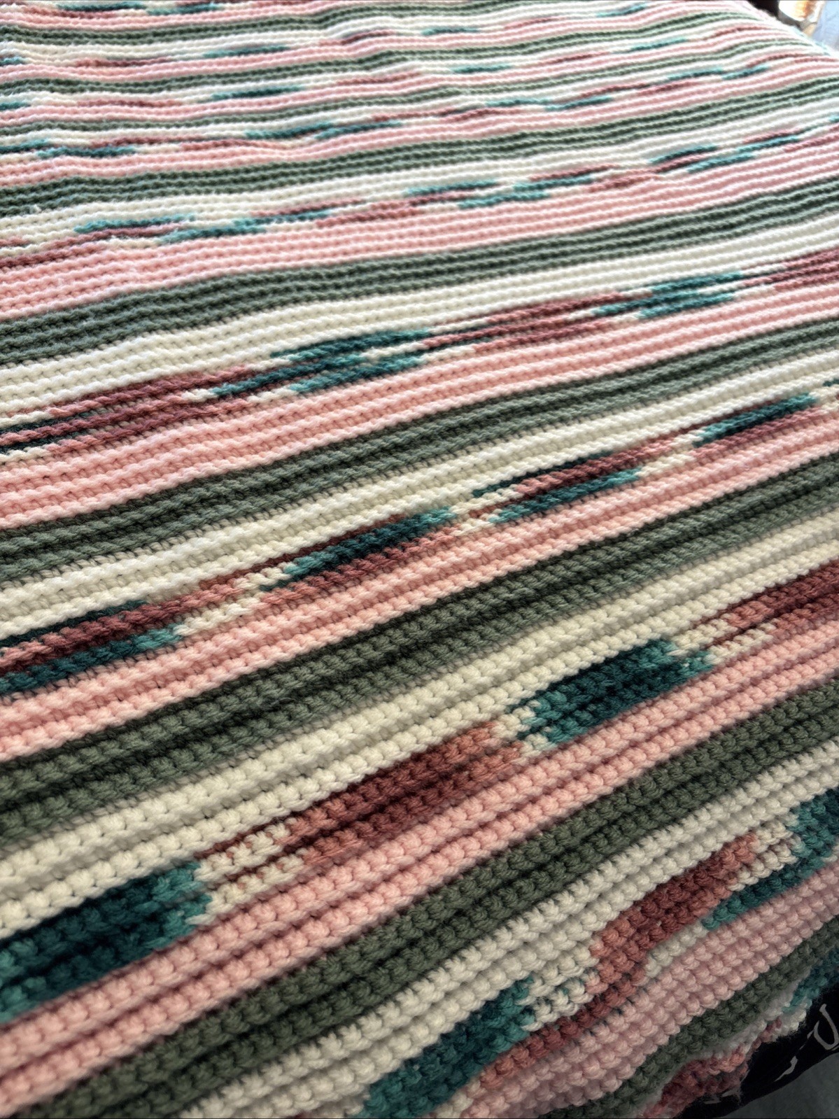 Hand Crocheted Multi Color Striped Throw 44”x 60”
