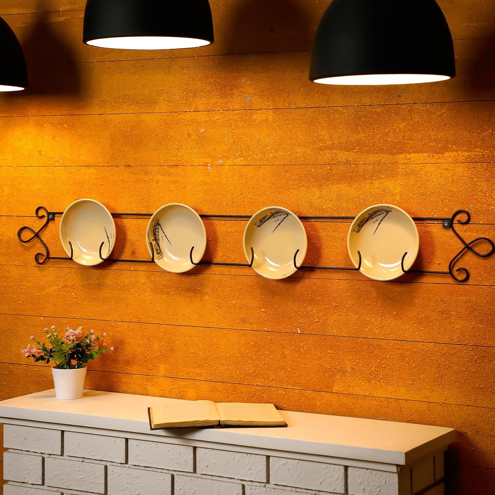 Large Black Horizontal Plate Rack – 2 Pcs Metal Wall Hangers for Collectible Pla