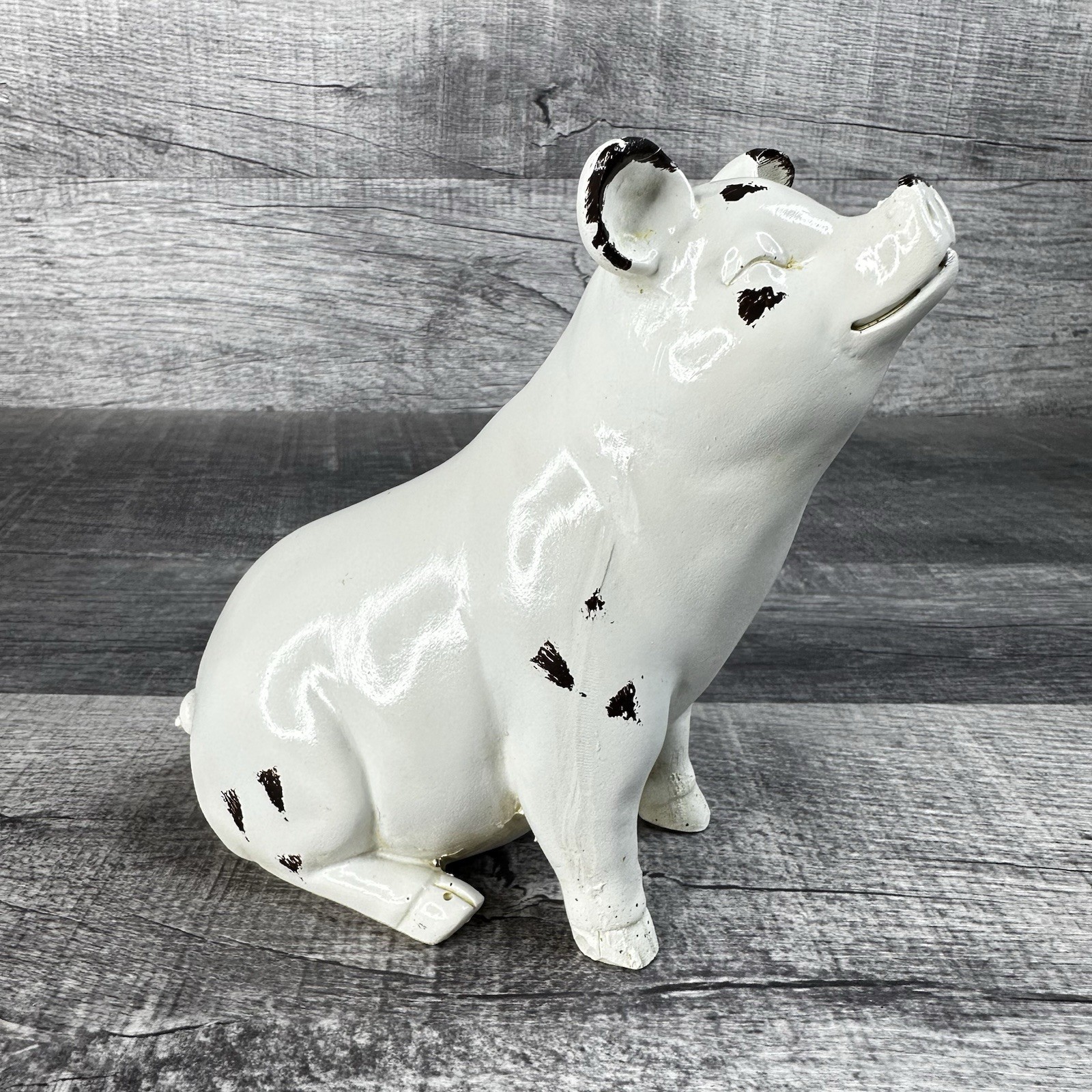 Rustic White Farmhouse Pig Figurine Distressed Resin Country Cottage Shelf Decor