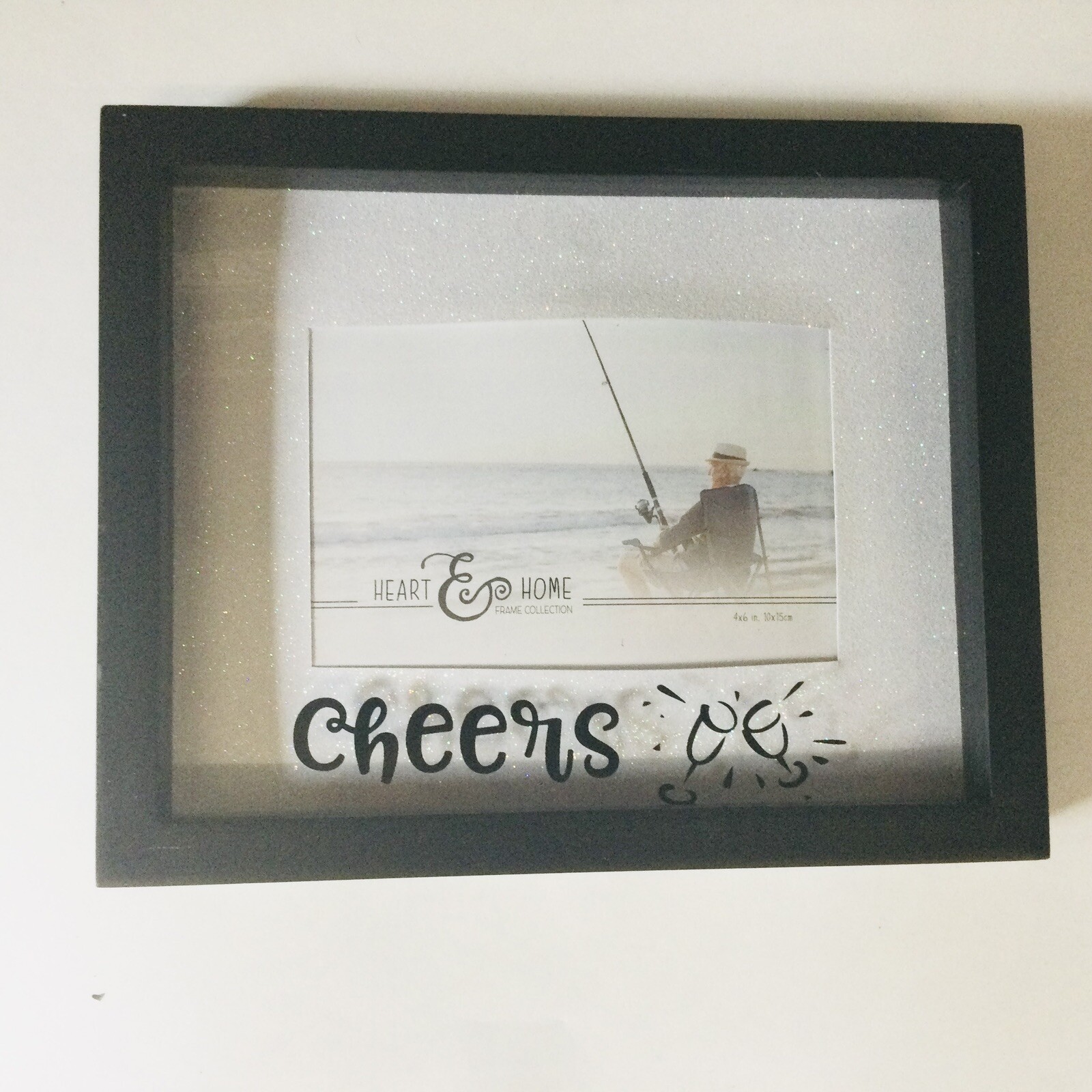 Cheers Photo Picture Frame Glitter White Mat Black Shadow Box Standing for 4×6