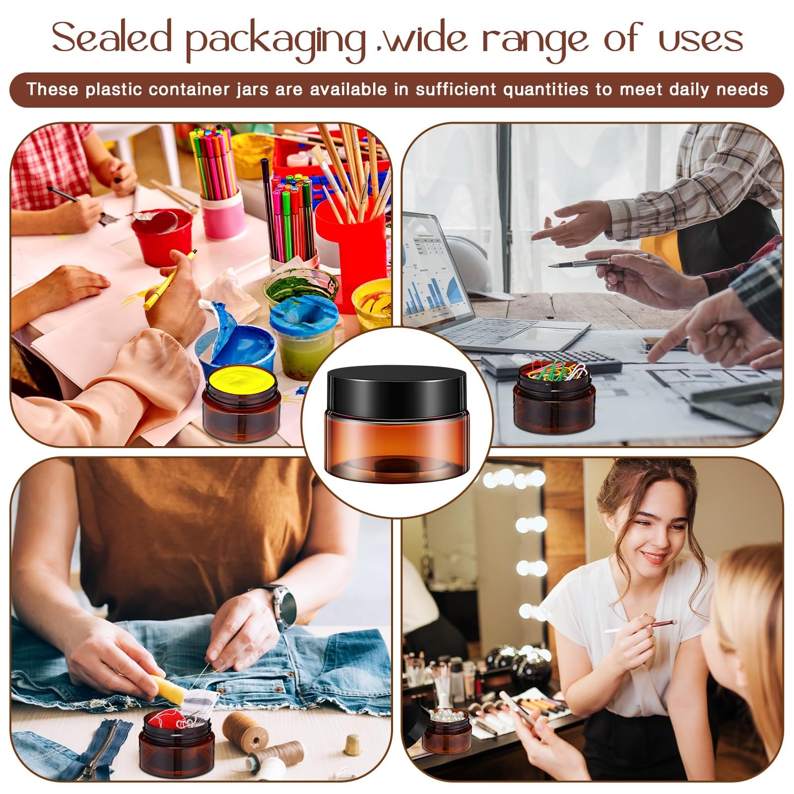 Lanties 200 Pcs 1 Oz Empty Bulk Plastic Container Jars Lid Leak Proof Round