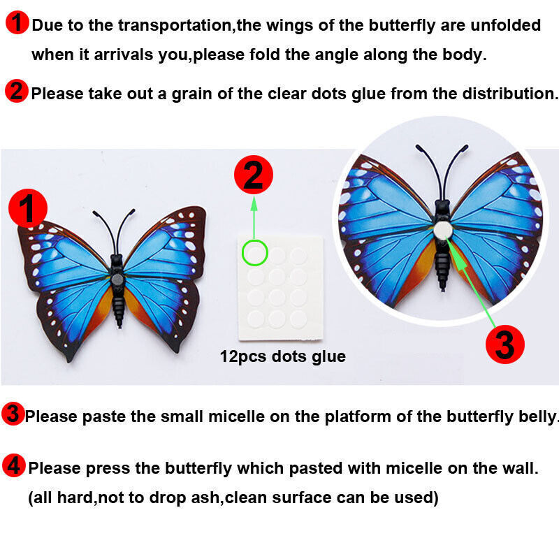 12Pcs 3D Butterfly Glow in The Dark Decal Wall Magnetic Sticker Home Decor Hot