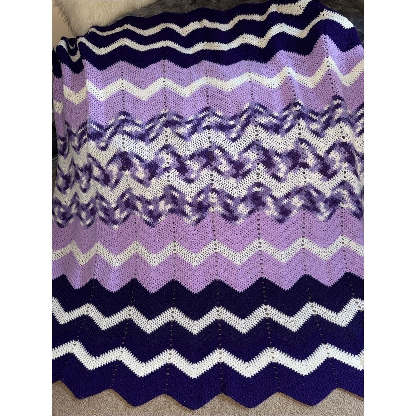 Hand-crafted Purple Chevron Knit blanket