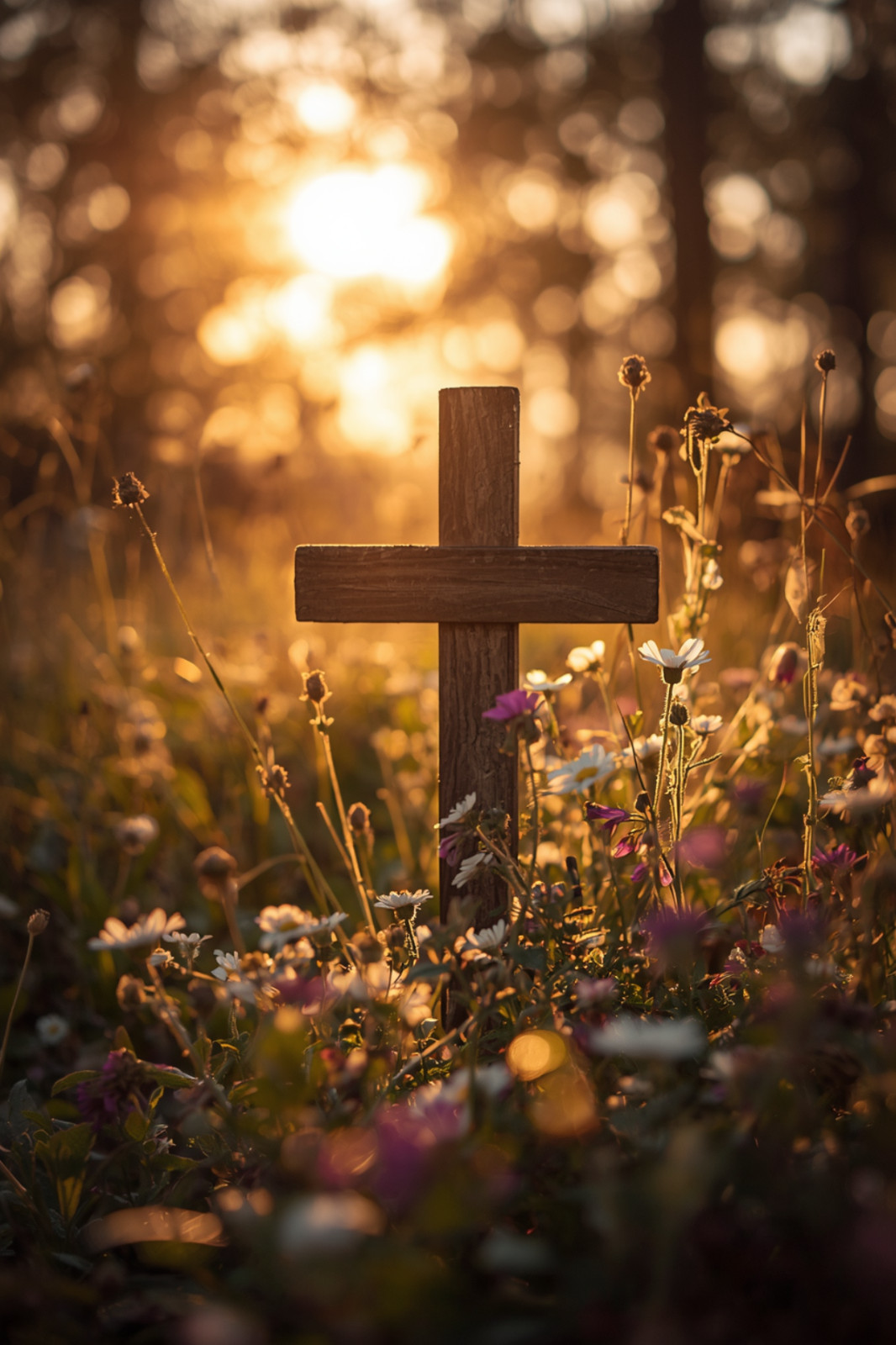 Christian Cross Wildflower Grass Sun 4×6 Photo Print Religious Wall Art Decor