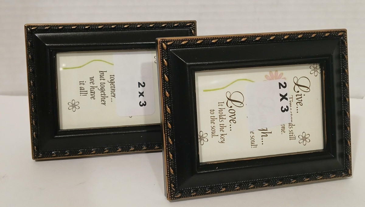 2X3 In. Black Gold Mini Photo Picture Frames Tabletop Wall Hang Or Magnet 2 Pack