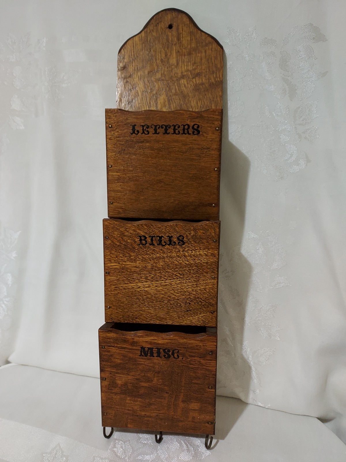 Vintage Tiered Wooden Oak Letters,Bills,Misc Wall Organizer/Key Holder Japan