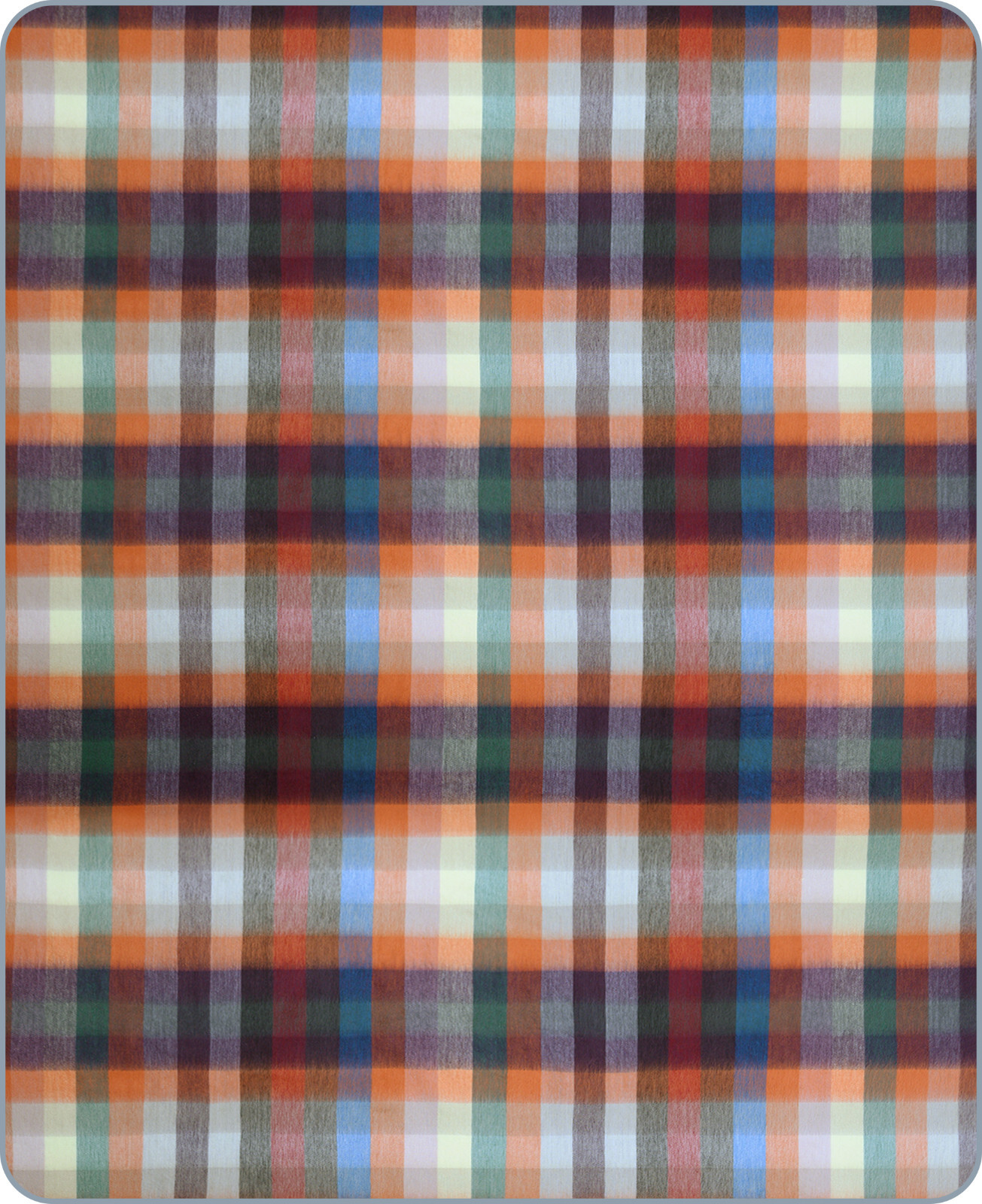 COZY CHECKER ALPACA WOOL BLANKET 96&Prime; x 66&Prime; MULTICOLOR PLAID IN ORANGE BLUE BROWN