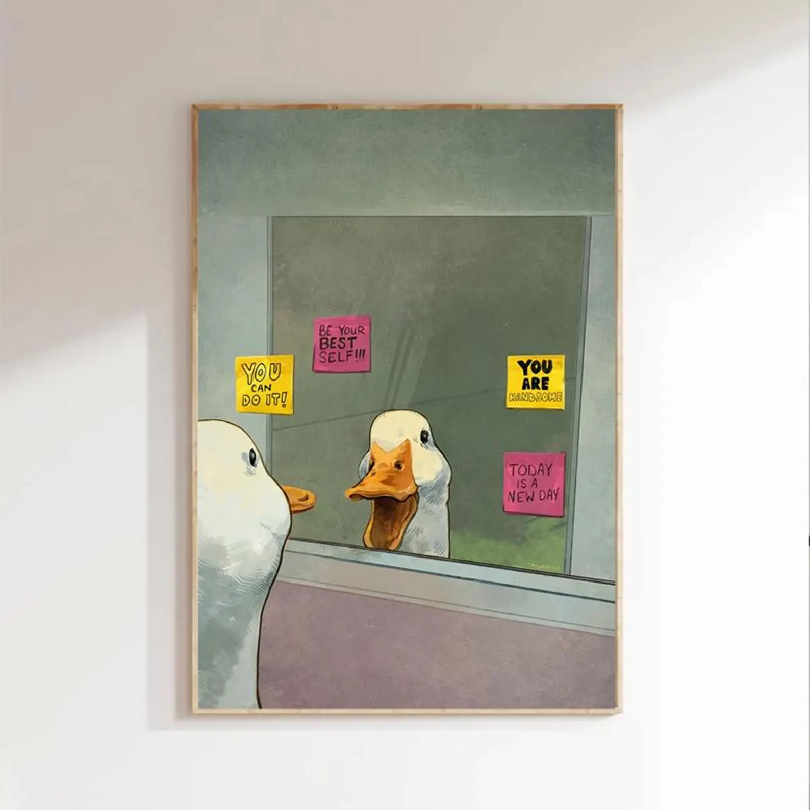 Positive Duck Poster Funny Motivational Wall Art Goose Animal Self Love Decor Gi