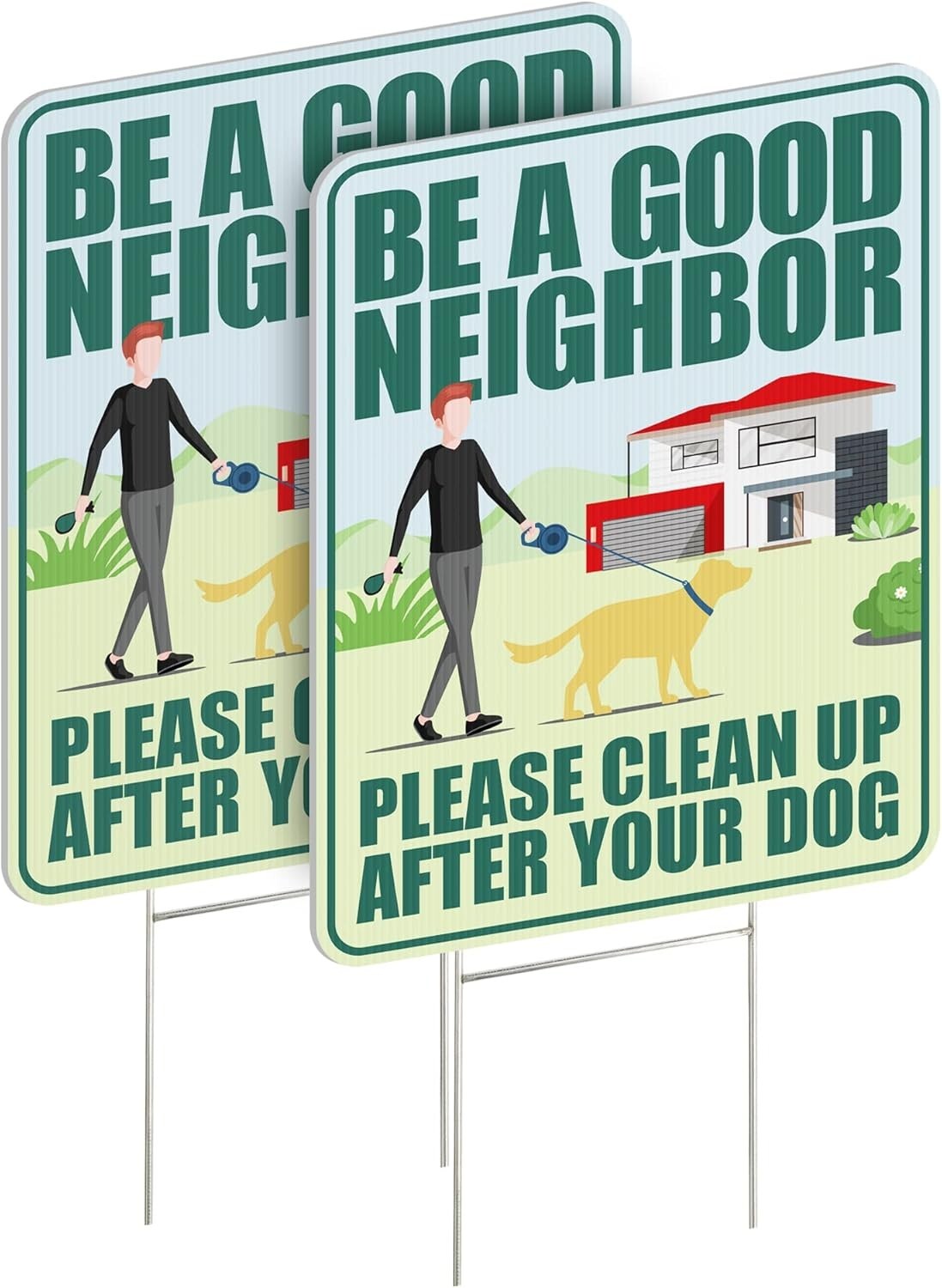 Clean Up After Your Dog Signs 2 Pack 12&Prime;x9&Prime; with Metal Stake, No Pooping Dog …