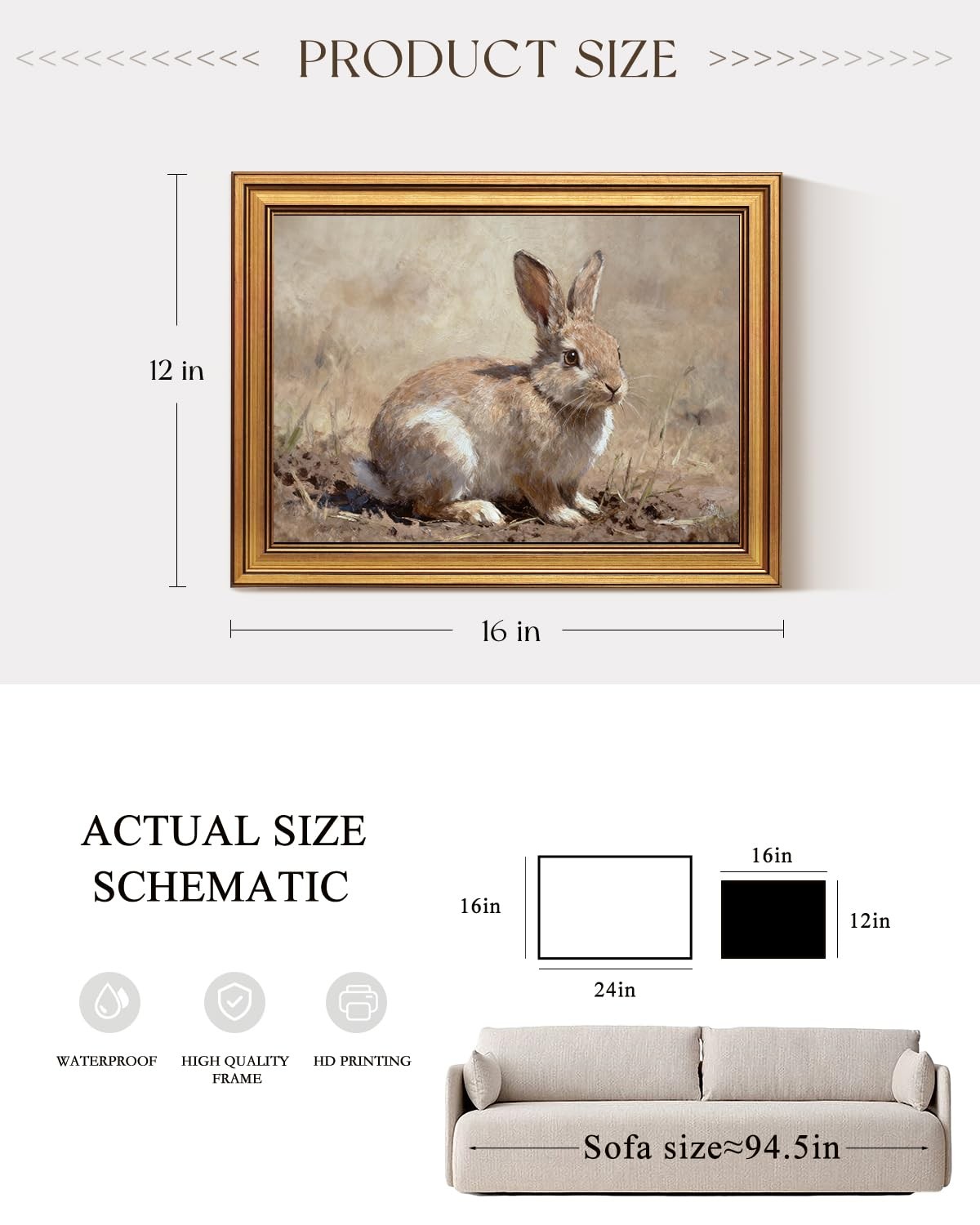 Gold Framed Art Prints, Nursery Play Room Cute Wall Decor,Bunny Rabbit Canvas…
