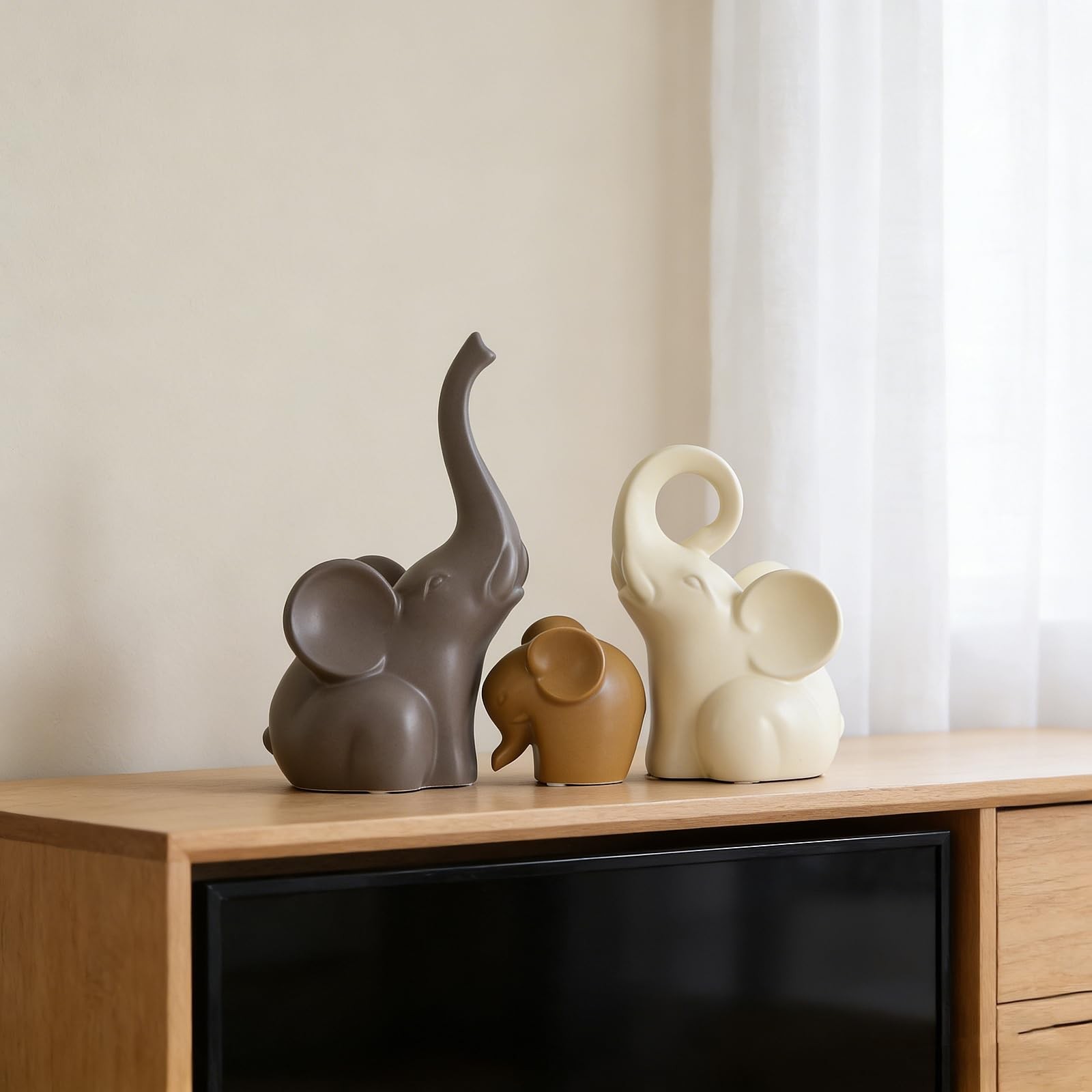 GZDDYUMYJX Elephant Statue Set of 3,Modern Ceramic Decor Statue,Good Luck Ele…