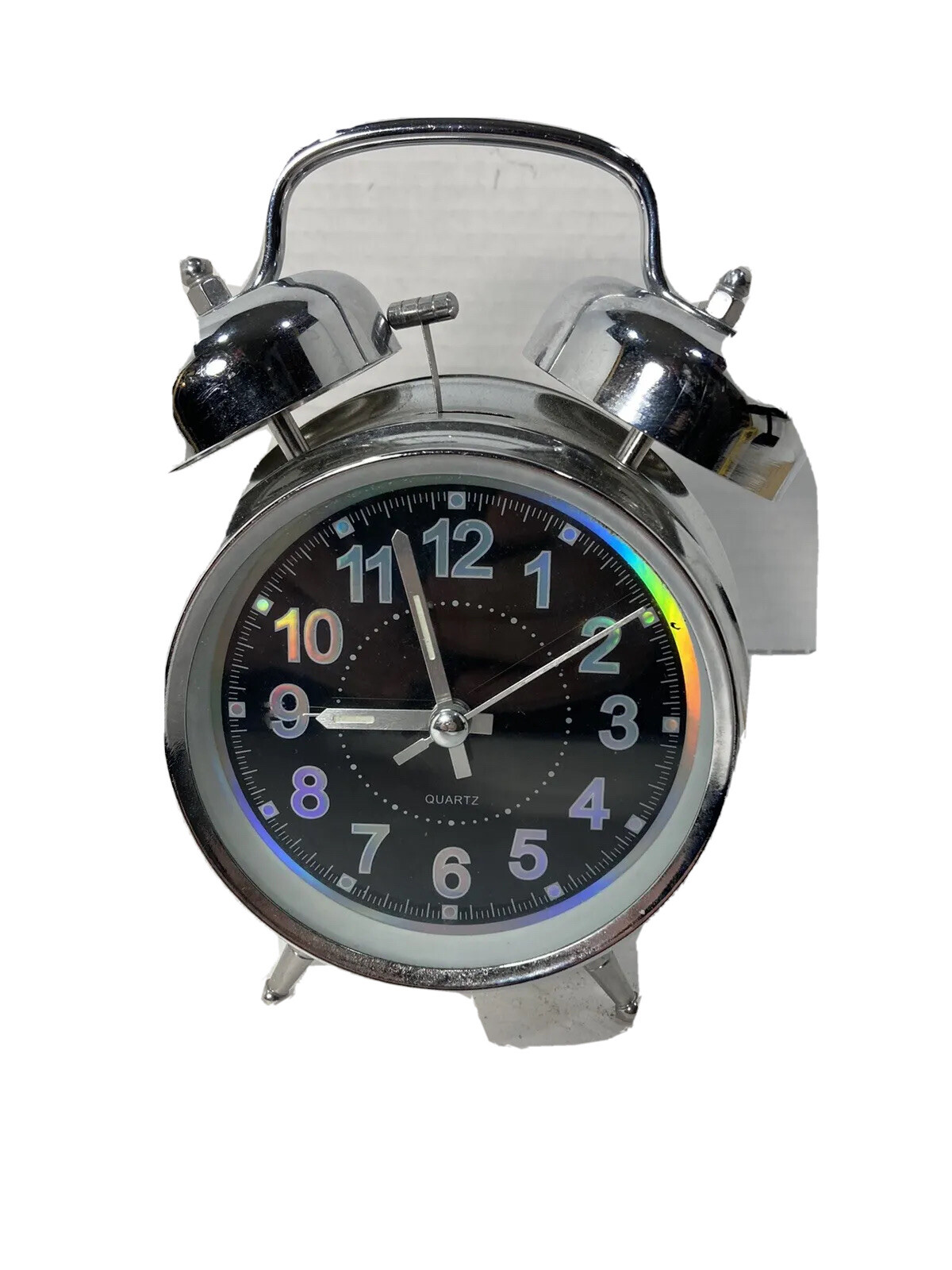 Classic Retro Two Bell Chrome Alarm Clock-No Tick Quartz-Luminous Hands-4” Face