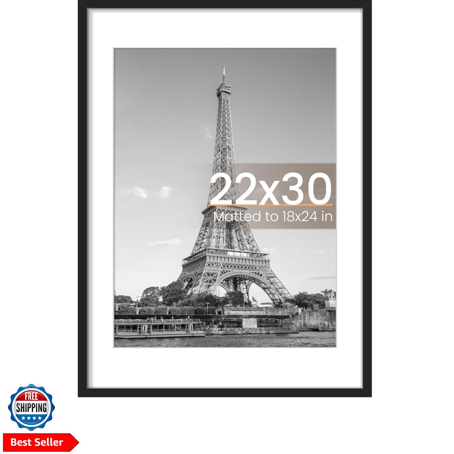 22×30 Picture Frame, Display Pictures 18×24 with Mat or 22 x 30 Without, Wall…