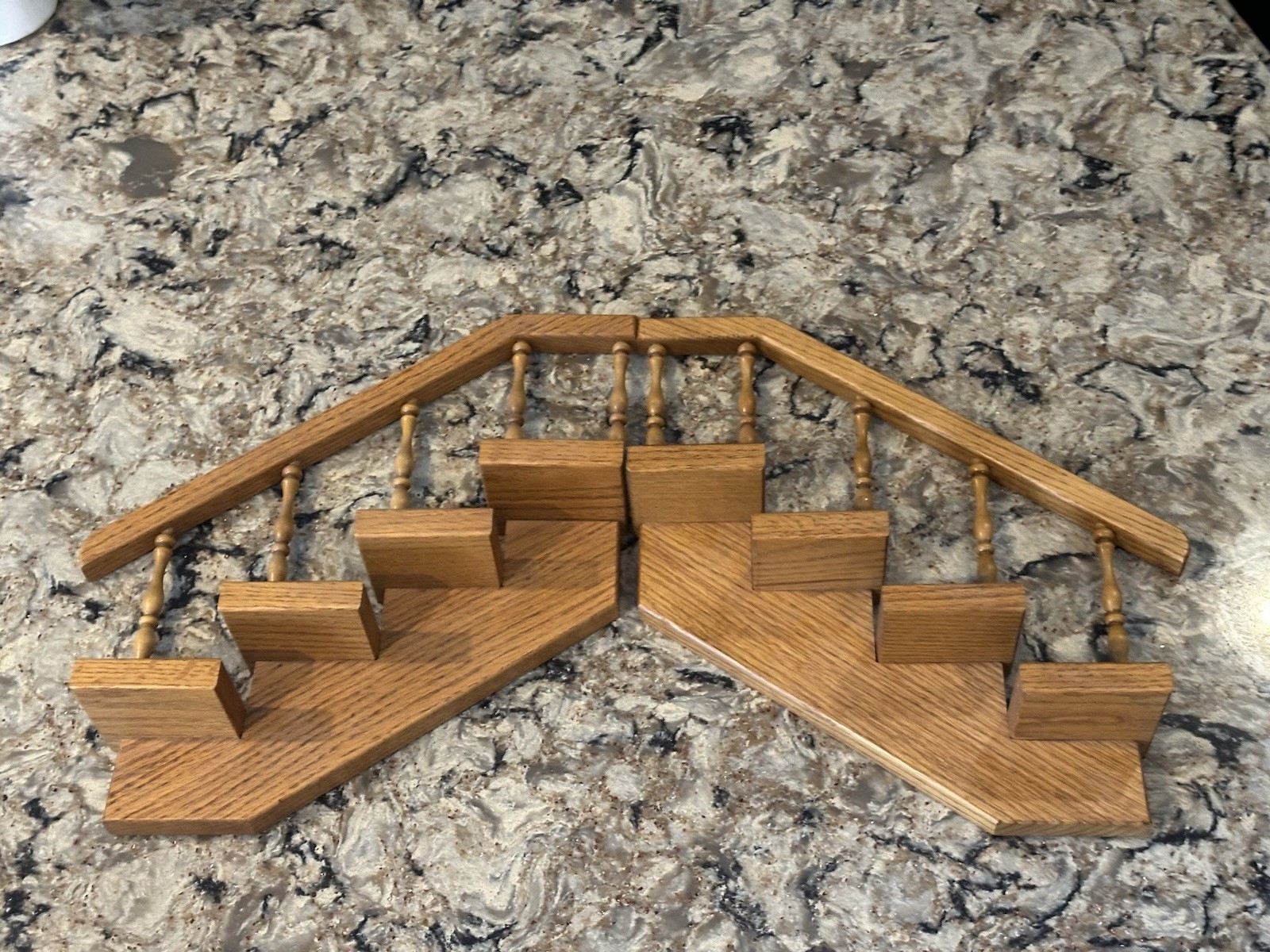 Vintage Handmade Stair Step Shelf Staircase Set Of 2 Trinkets Figures Spindles
