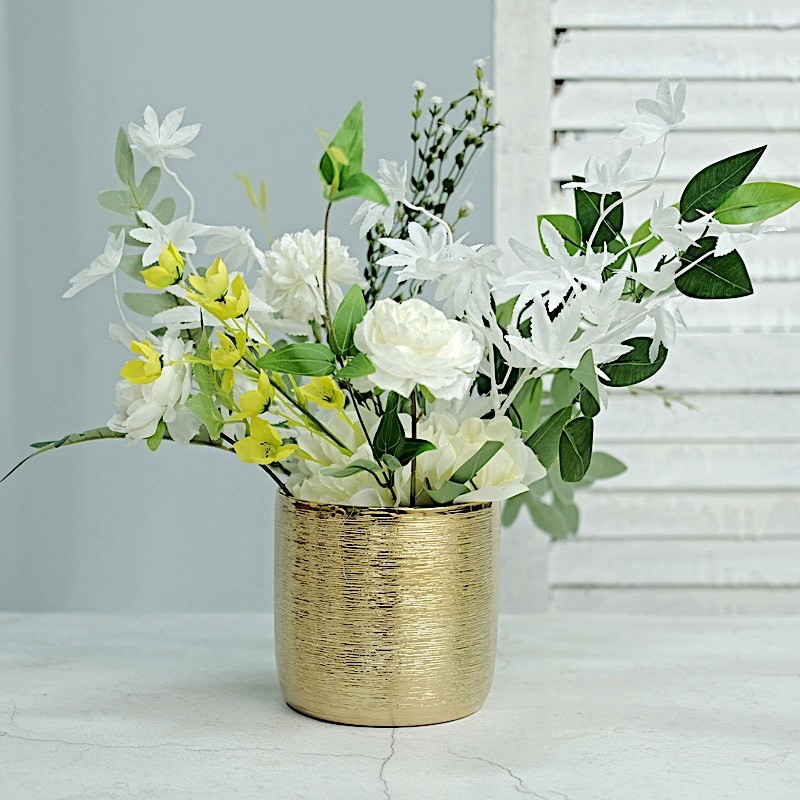 GOLD 2 Round 5&Prime; Metallic Ceramic FLOWER POTS Succulent Planters Party Events