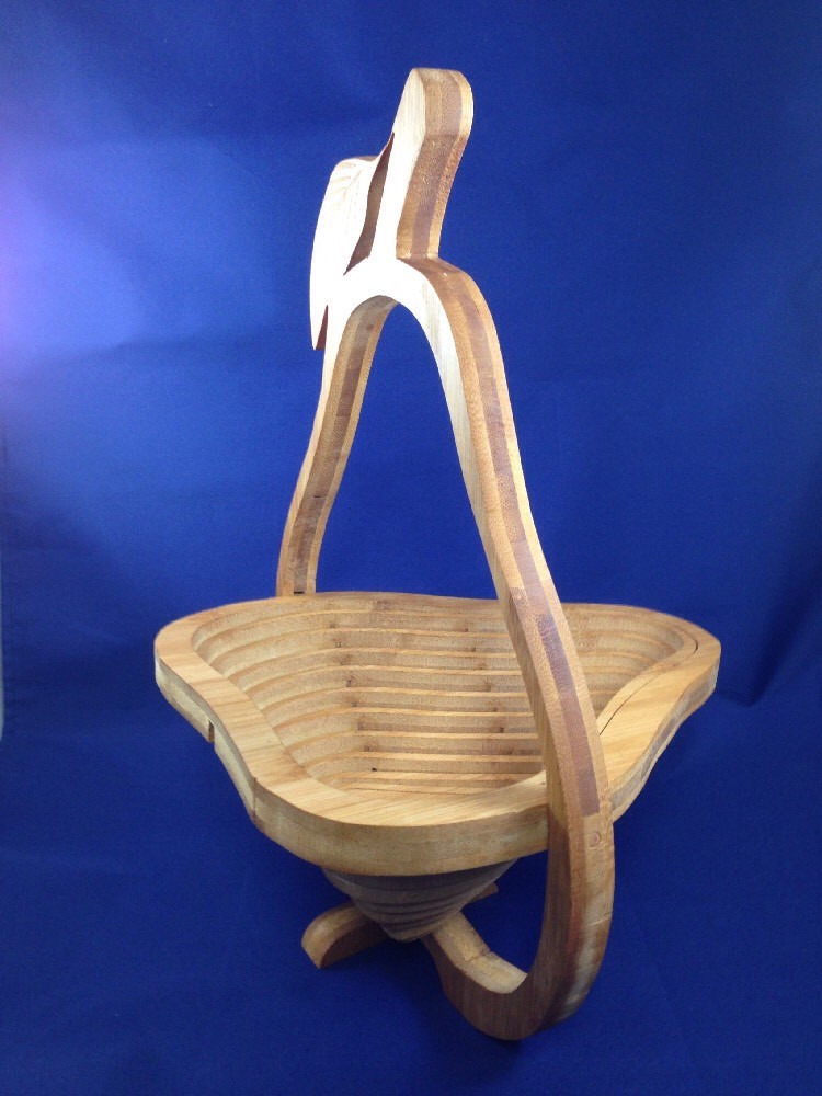 Collapsible Wooden Pear Fruit Bowl Bread Basket Display Basket