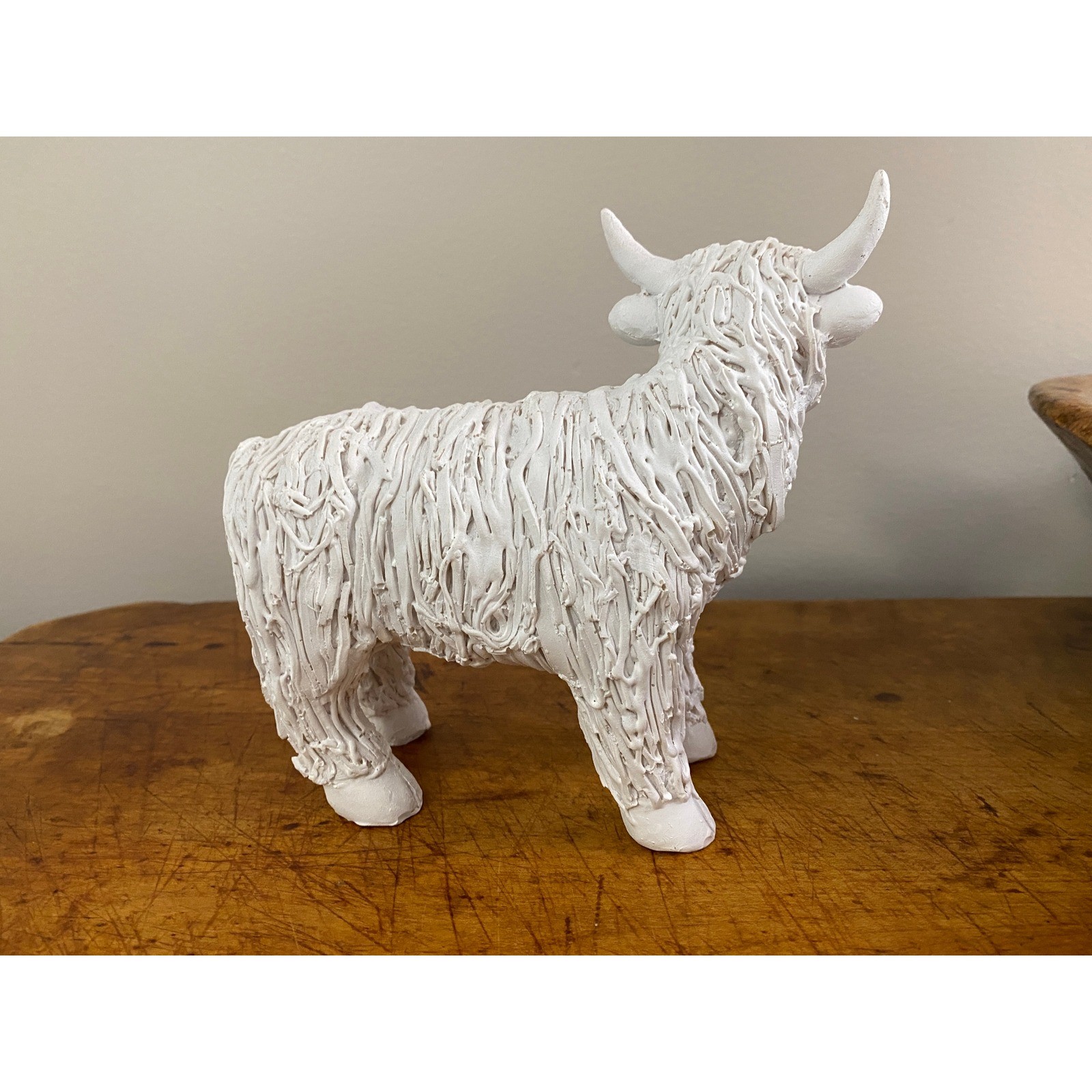 White Highland Cow Figurine Spaghetti Resin Sculpture Farmhouse Cottagecore