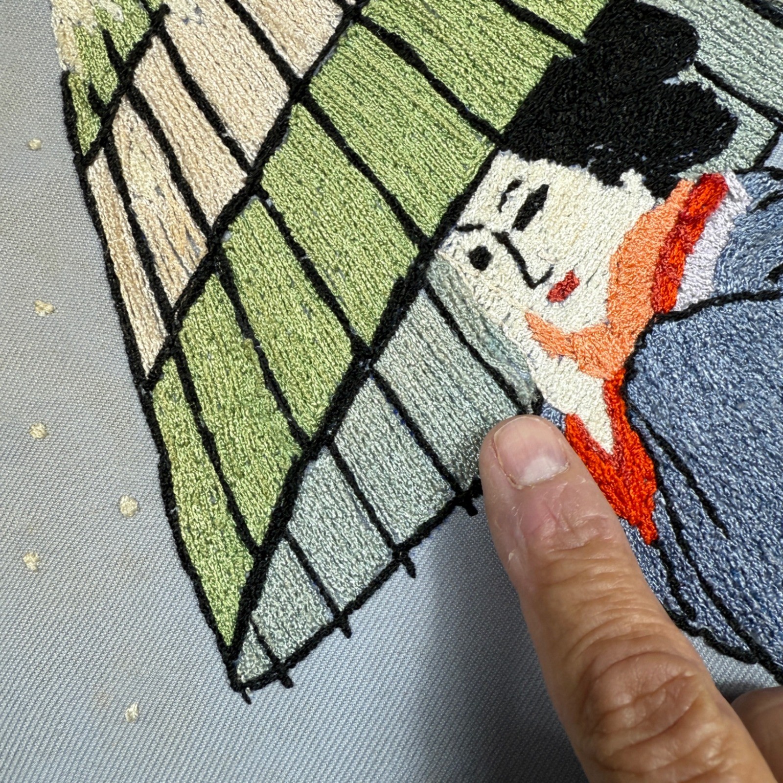 Vintage Asian Japanese Hand Geisha Wall Art Crewel Kimono & Wagasa *see pics**