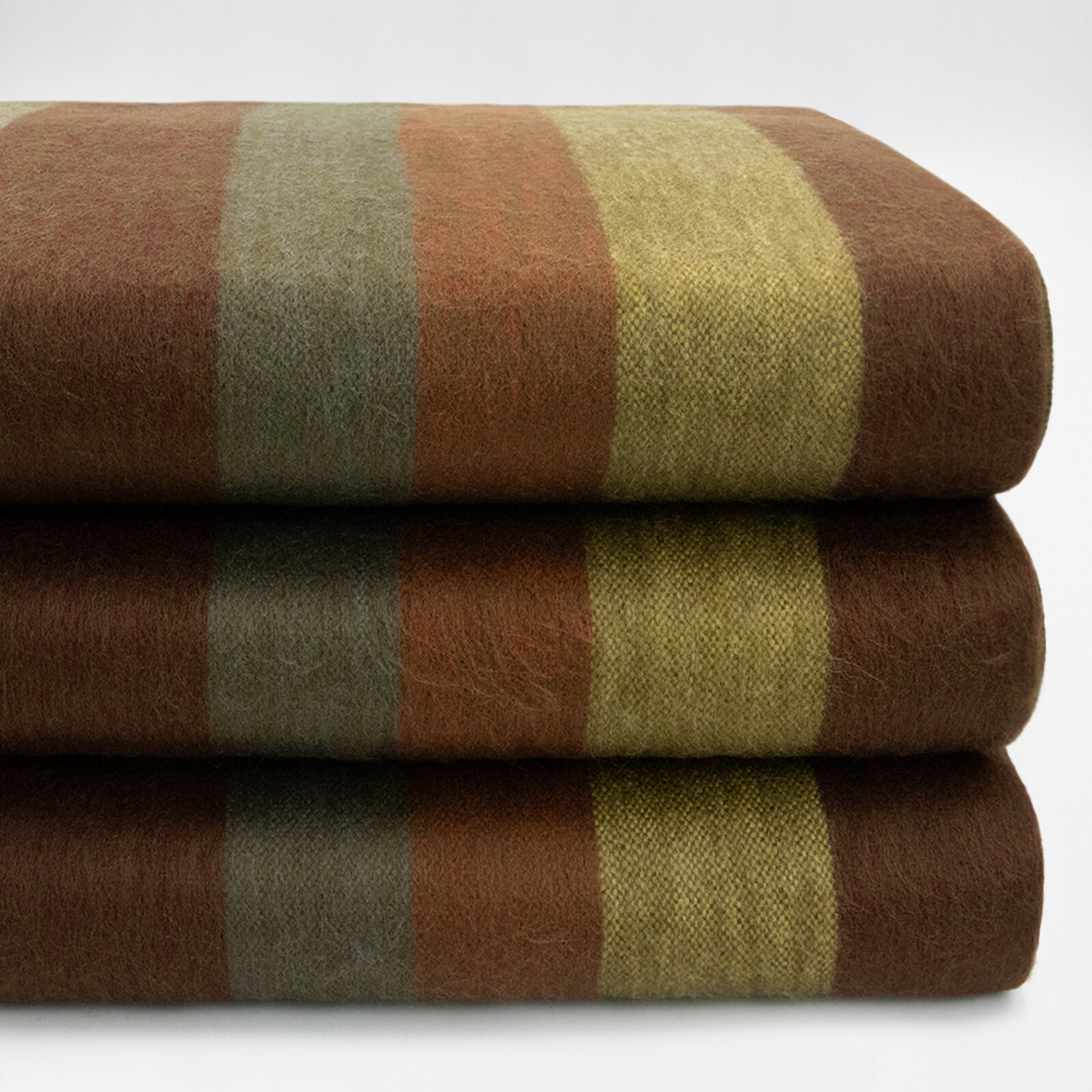 TOFFEE STRIPED ALPACA WOOL BLANKET – 95×69 in | GOLD BROWN RUST GREY | QUEEN