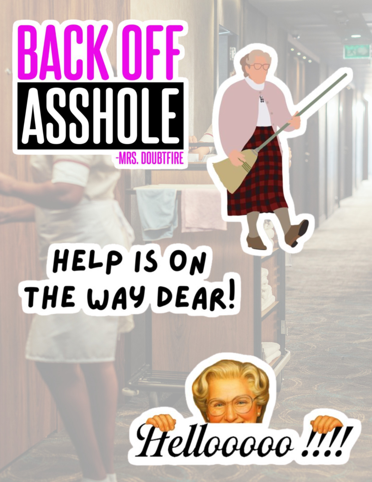 Mrs Doubtfire 90&rsquo;s Movies 4pc Sticker Pack