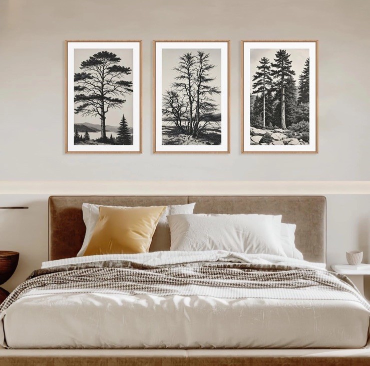 Large Vintage Sketch Tree Framed Wall Art Set,Antique Black and White Wall De…