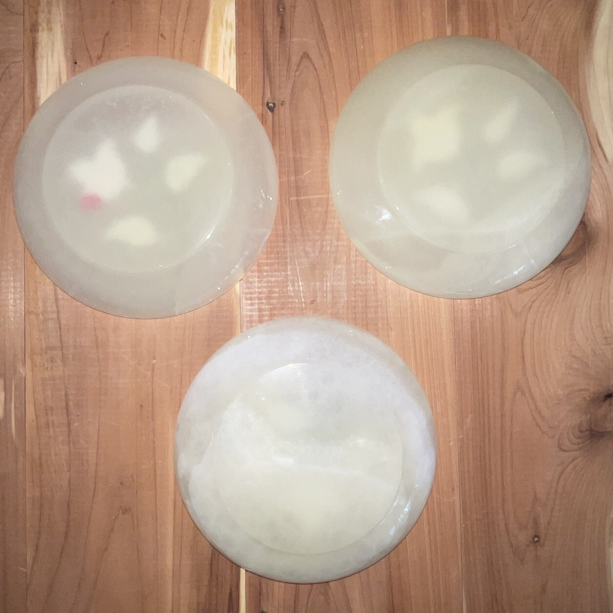 Set Of 3 Gorgeous White calcite & Abalone inlay/Marble inlayed 4” Plates/Dishes