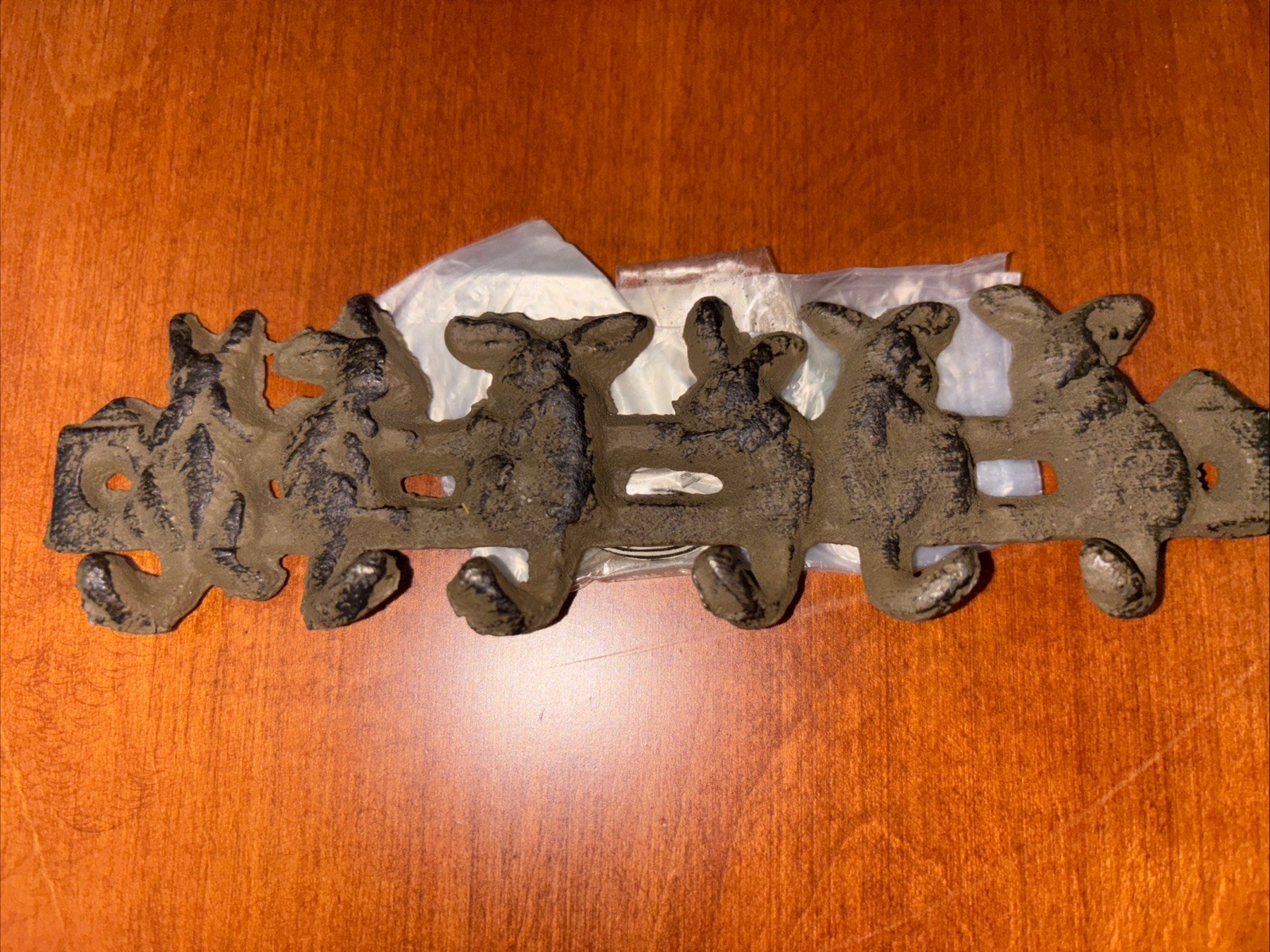 Cast Rabbit Bunny Key Rack Holder Wall Hanging 6 Hooks 6.5 “ Farmhouse