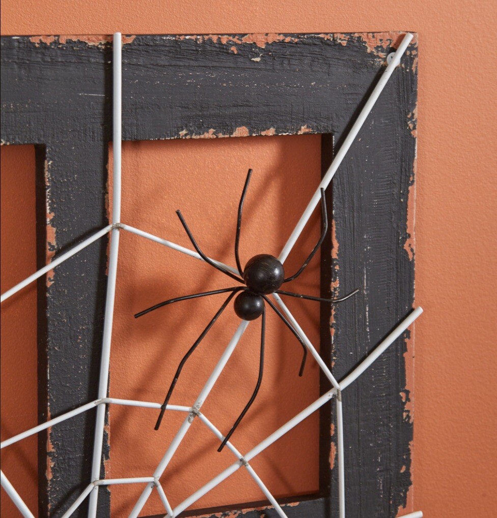 Distressed Halloween Metal Wood Spun Spiders Web Window Wall Decor