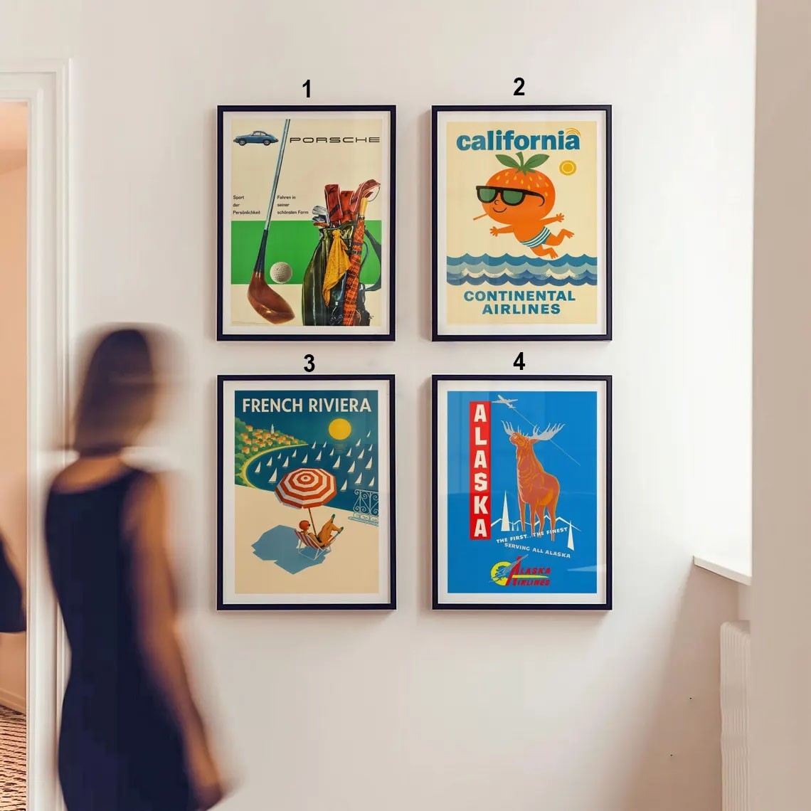 Travel Poster Golf Car California French Riviera Alaska Wall Art Home Decor