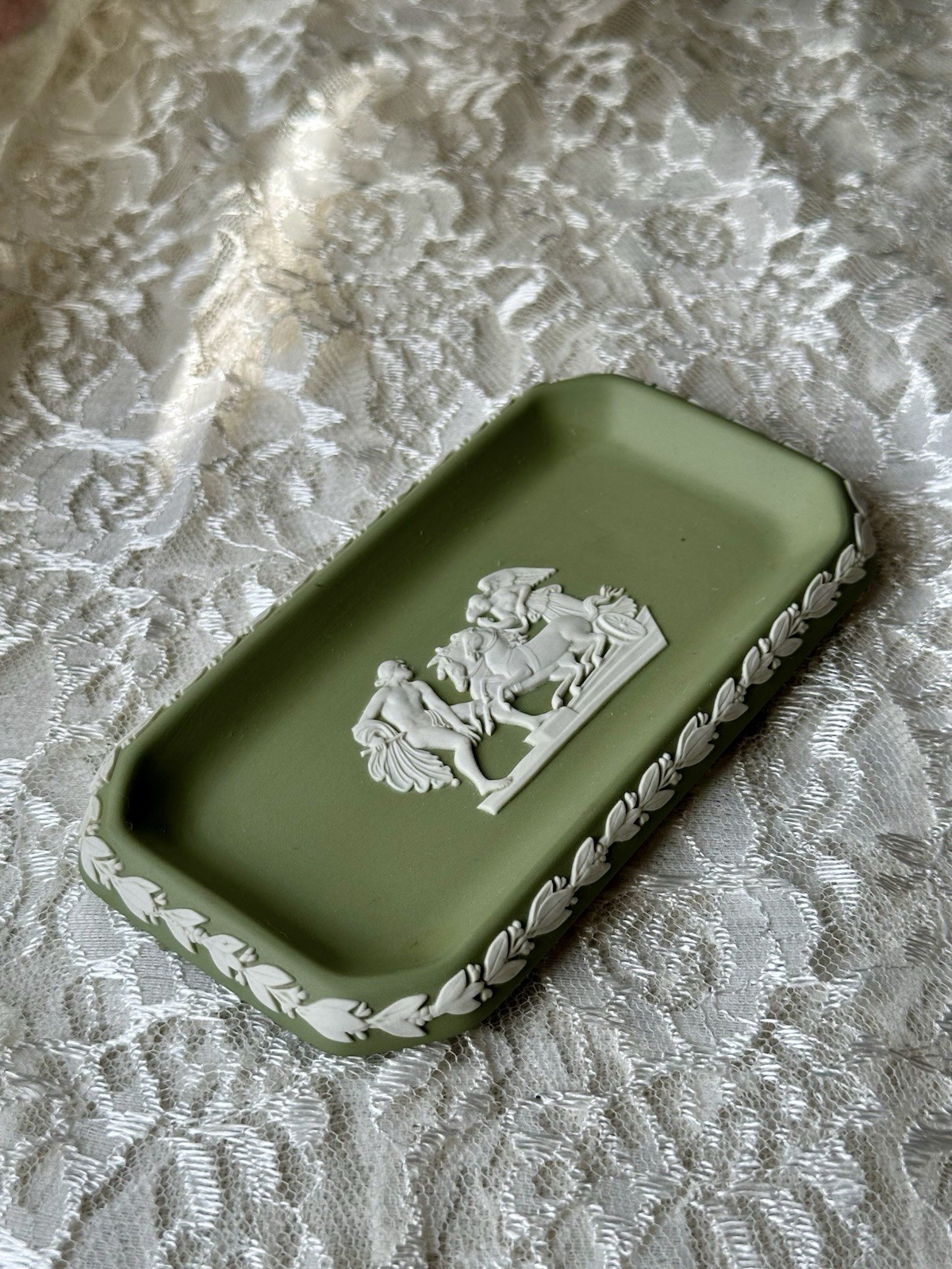 Beautiful vintage 1960s Wedgwood Trinket tray Sage Green Neoclassical