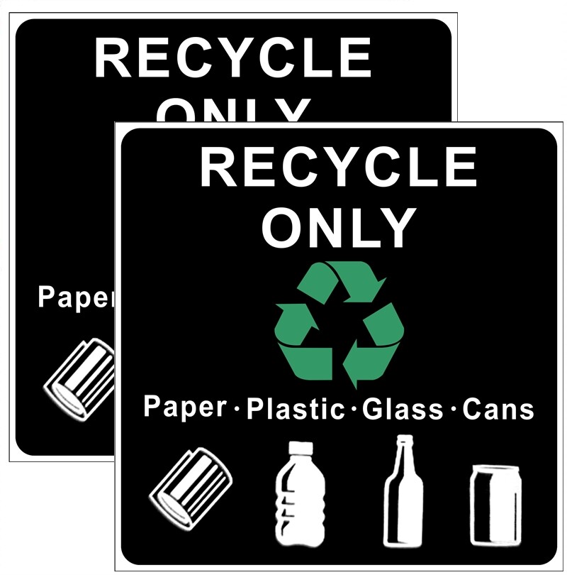 (2 Pack) 6&Prime;X6&Prime; Recycle Only Adhesive Vinyl Decal Sticker For Trash Garbage Bin