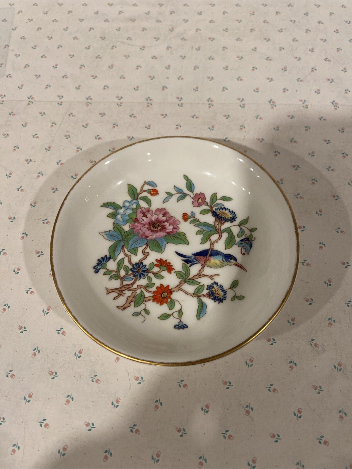 Vintage Trinket Dish Aynsley Pembroke England Round Bowl Fine China Bird Floral