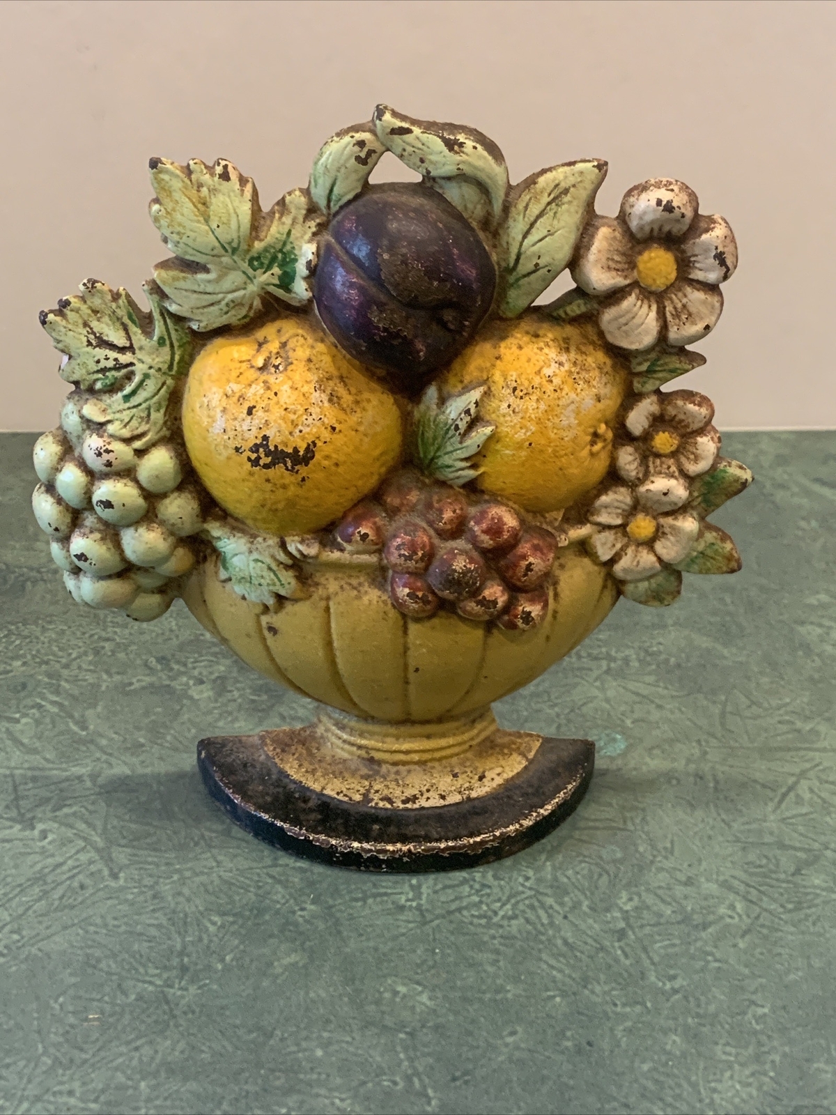 Antique Hubley Fruit Bowl Cast Iron Doorstop #456 Oranges Flowers *Circa 1940’s