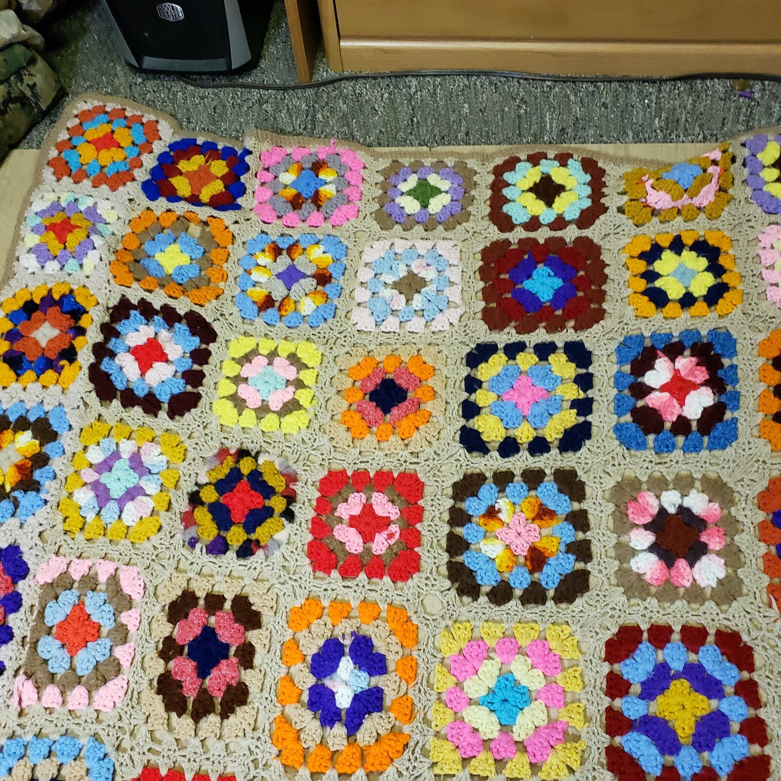Granny Square Roseanne Afghan Throw Blanket 63&Prime;x44” Hand Made Multicolor Crochet