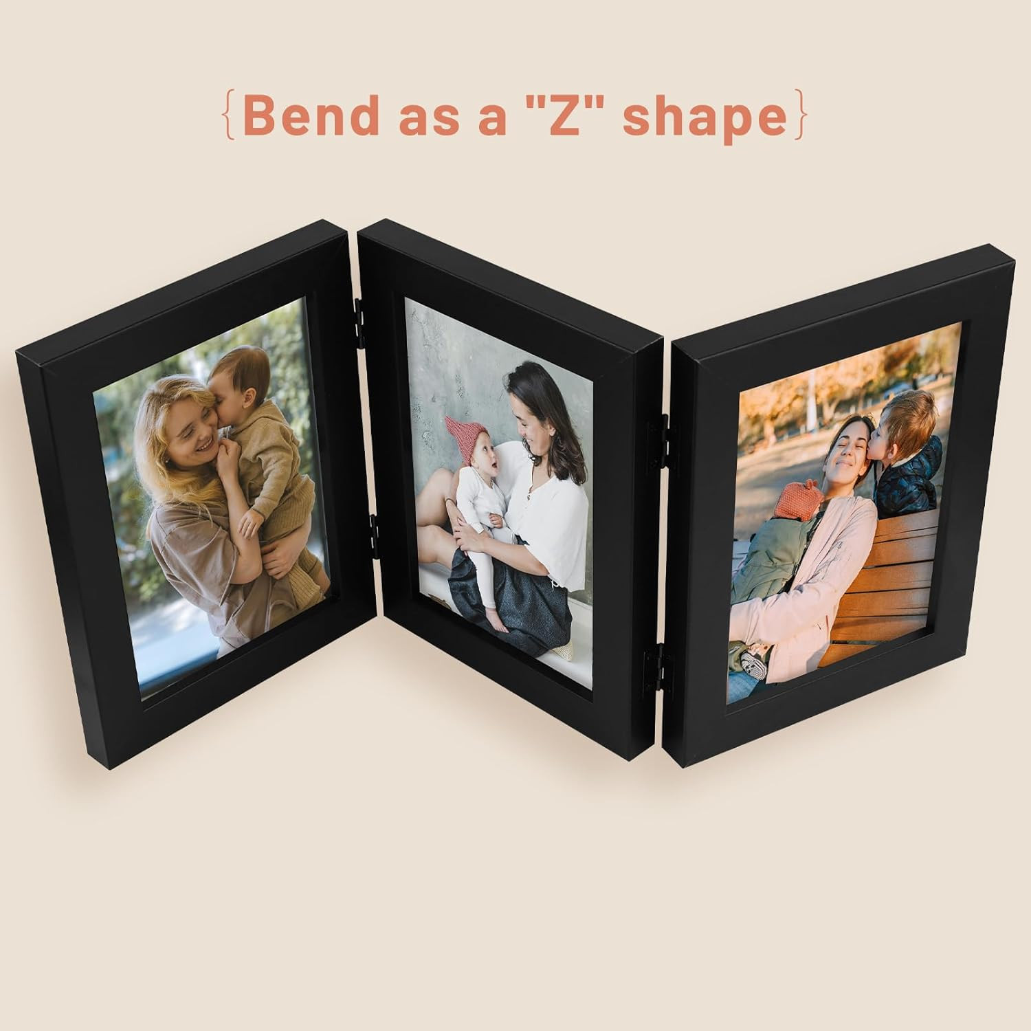 , 5X7 Three Picture Frame Trifold Hinged Photo Frame with 3 Openings, Desk Top F