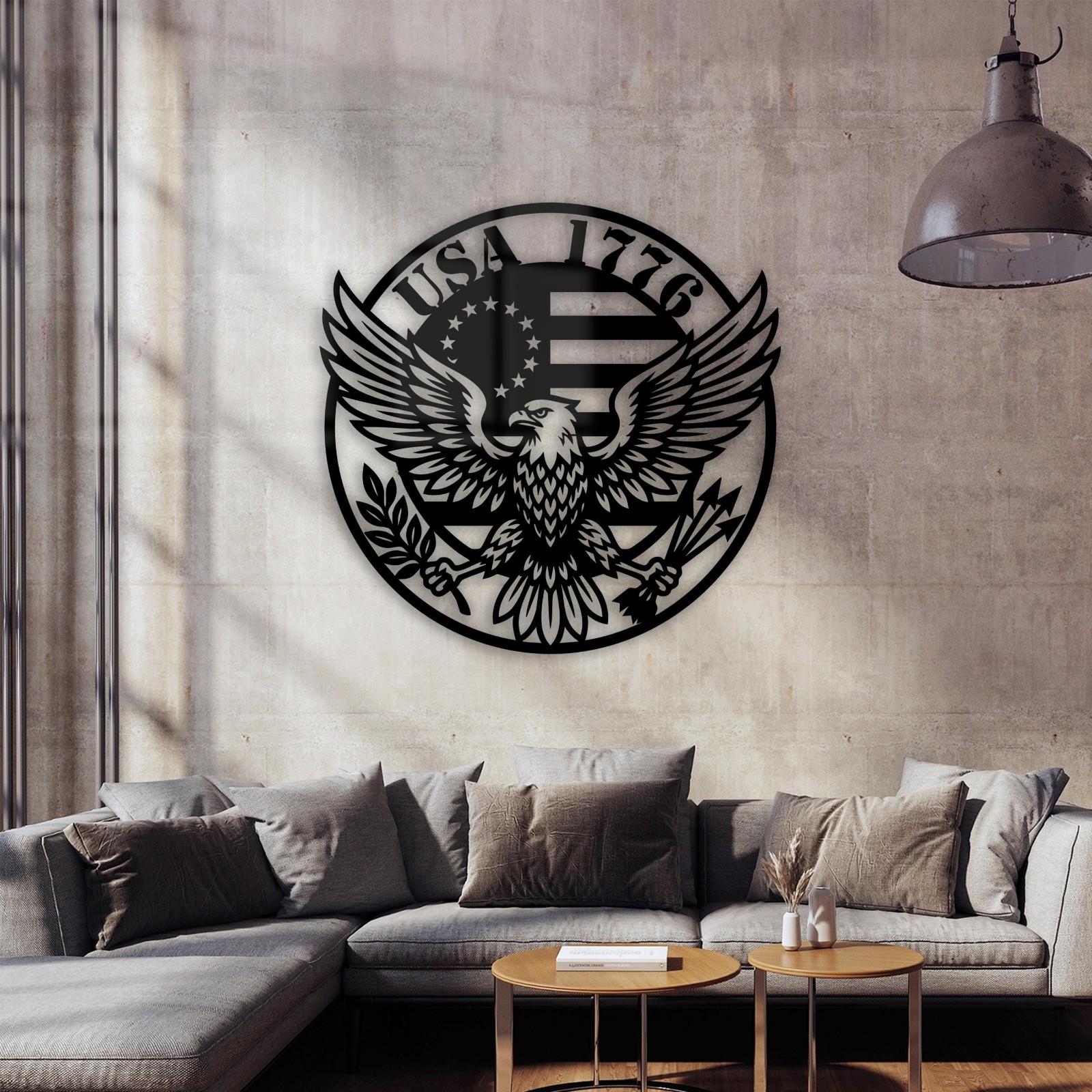 USA 1776 Patriotic Eagle Metal Wall Art American Flag Sign Bald Eagle Decor