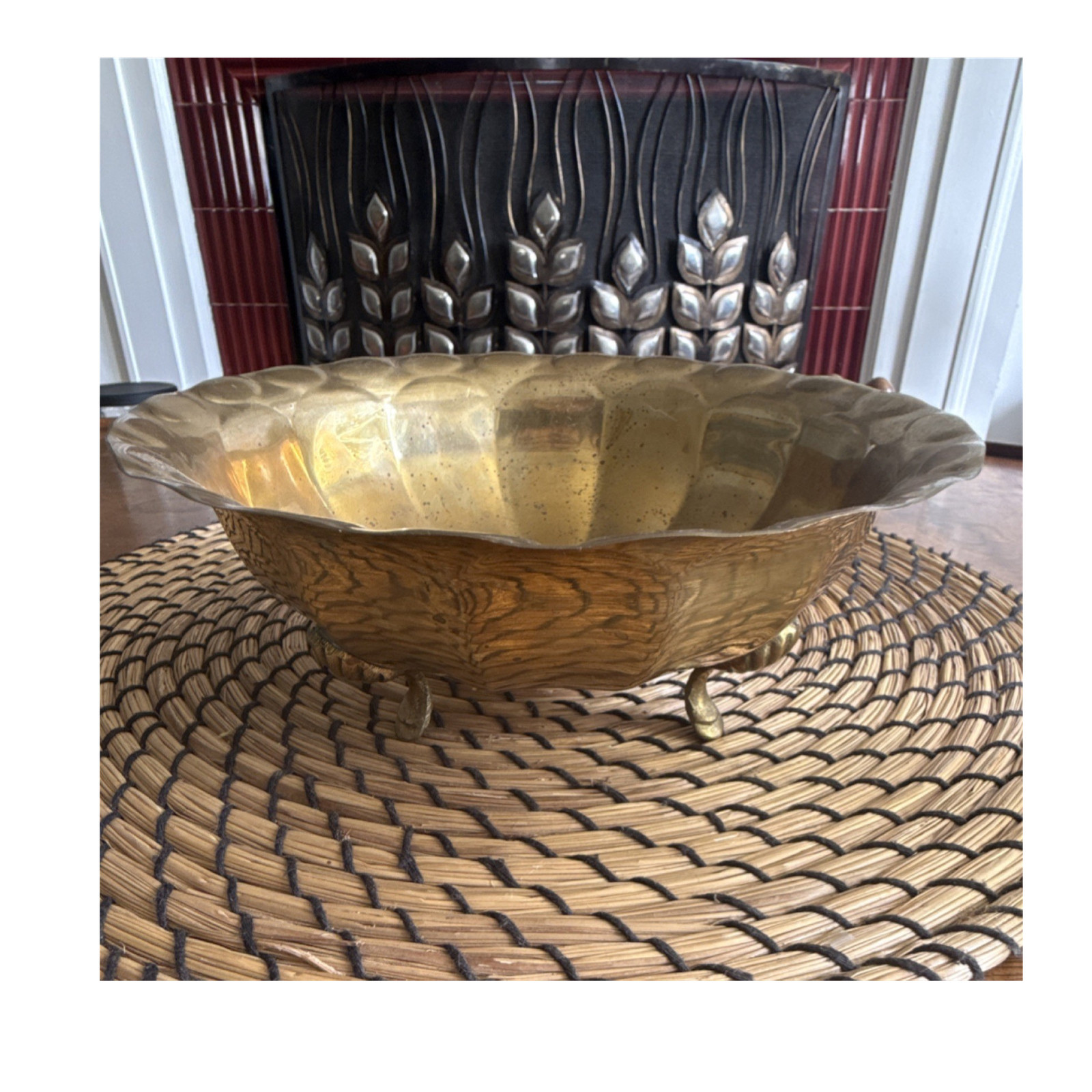 Solid Brass Pedestal Footed Bowl Scalloped Rim Made in India